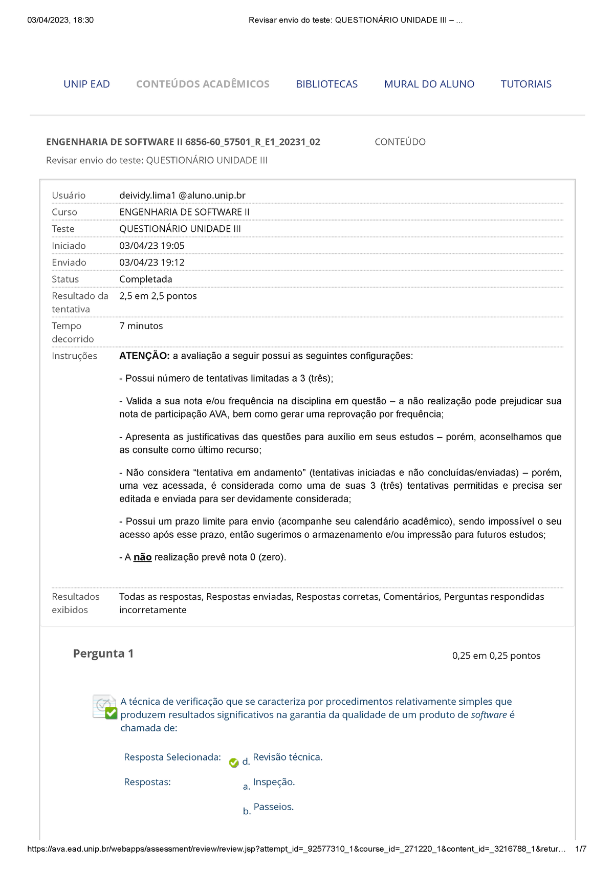 Questionário III - Engenharia De Software - Revisar Envio Do Teste ...