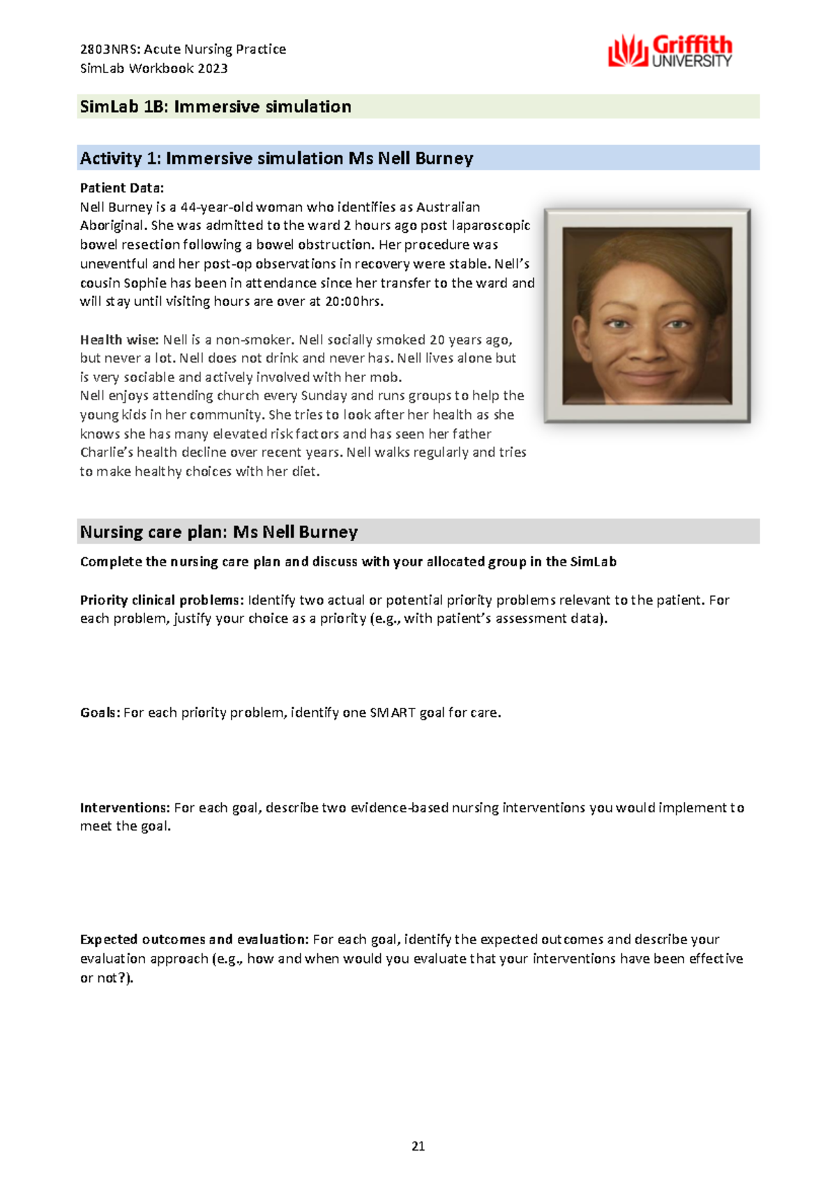 2803NRS Sim Lab Student Workbook 1B - 2803NRS: Acute Nursing Practice ...
