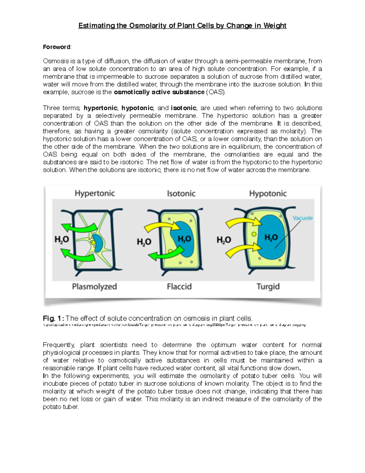 osmolarity in potato cells experiment