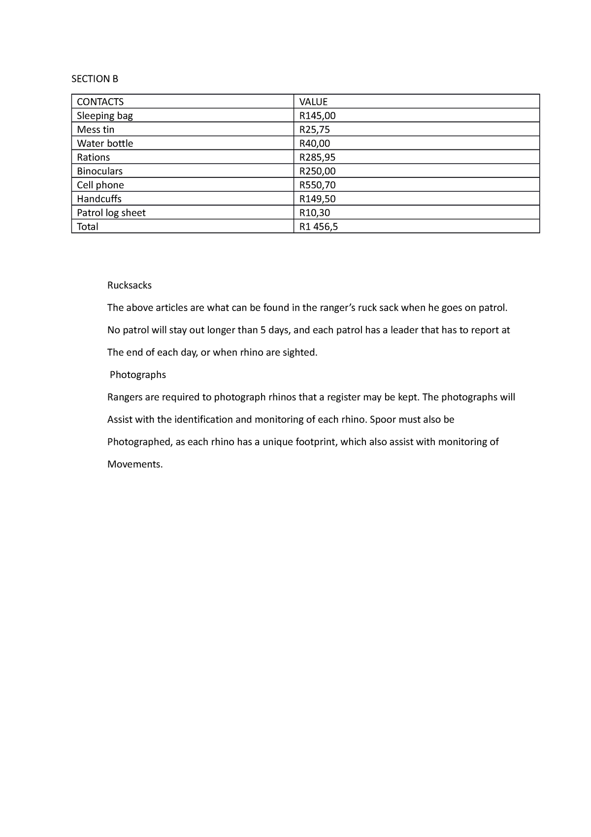 Section B - Also Practical Assessments - SECTION B CONTACTS VALUE ...