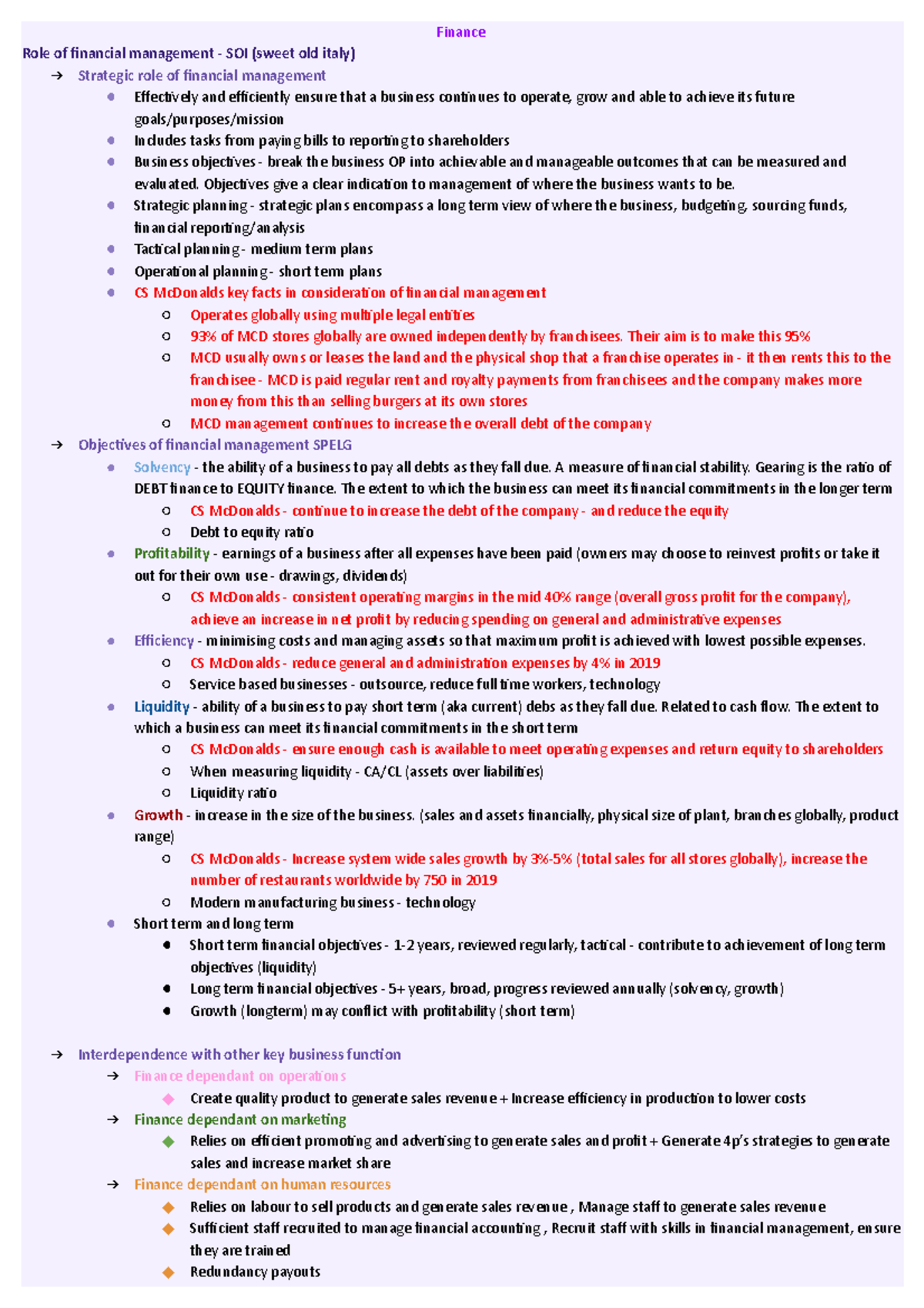 Business Finance Notes - Finance Role of financial management - SOI ...