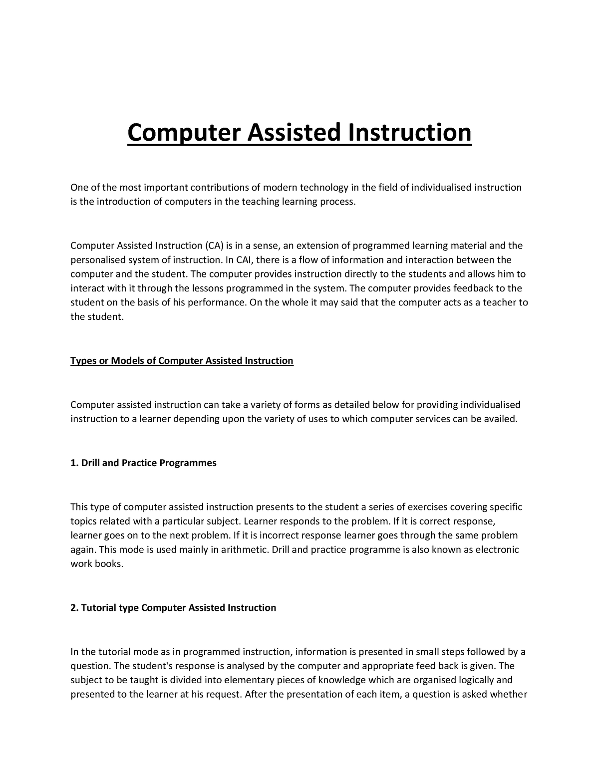 computer aided instruction thesis