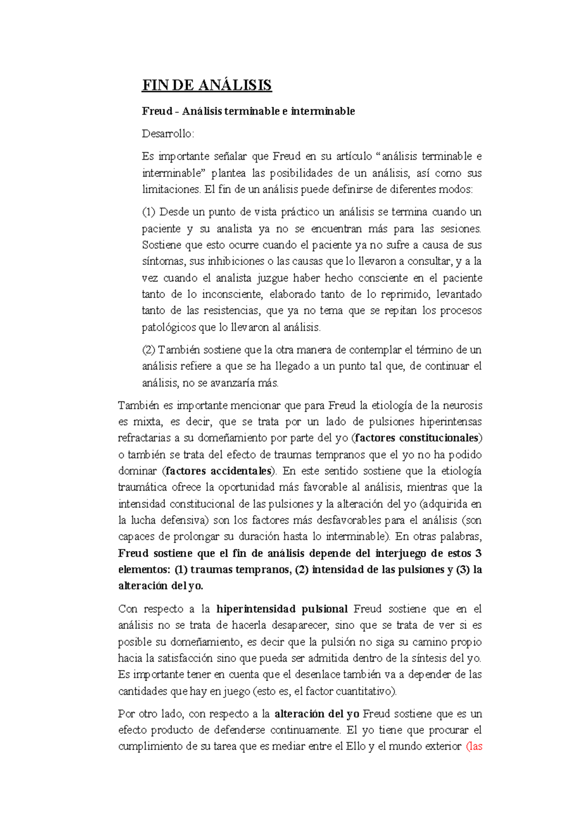 FIN DE Analisis - Apunte - FIN DE ANÁLISIS Freud - Análisis terminable ...