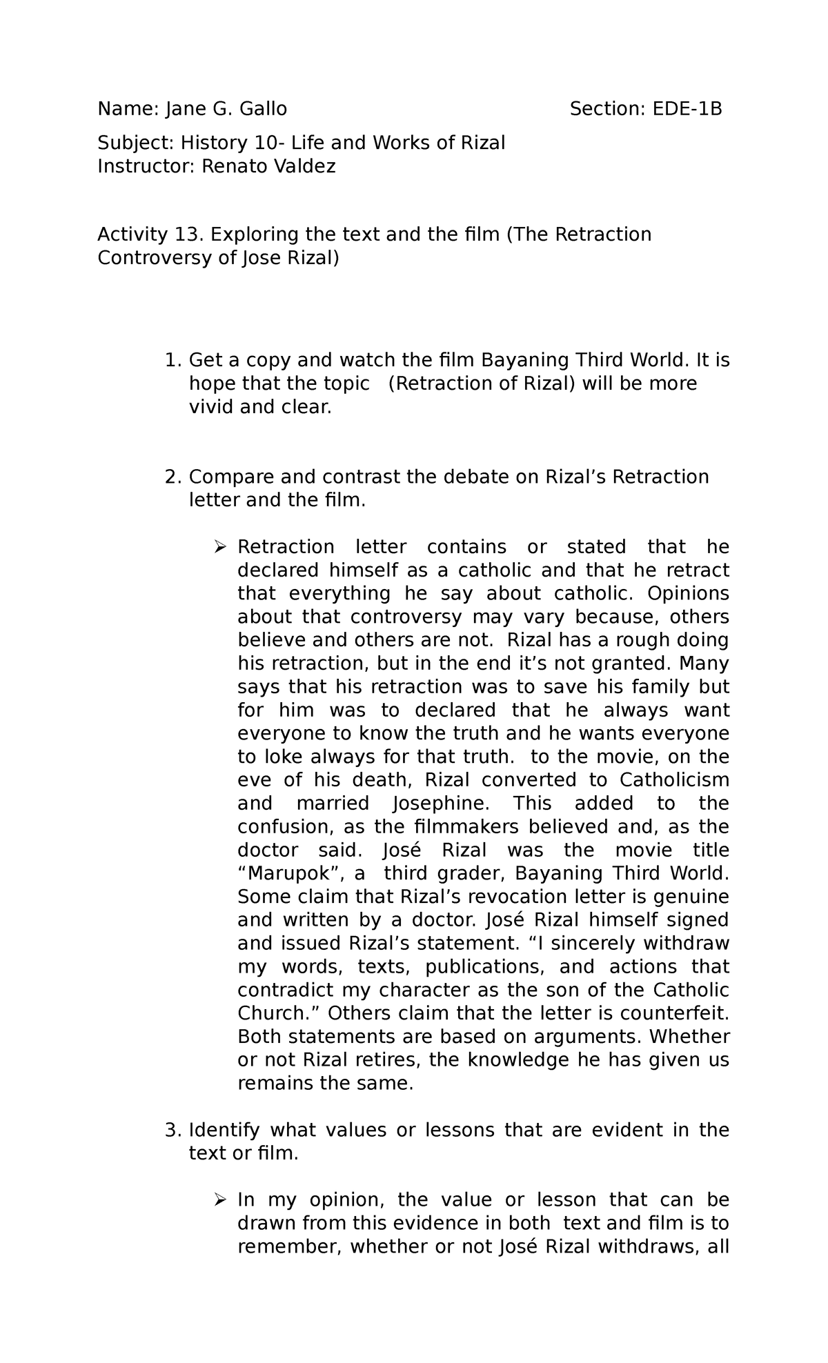 Hist Act 13 - Hist act 13 - Name: Jane G. Gallo Section: EDE-1B Subject ...