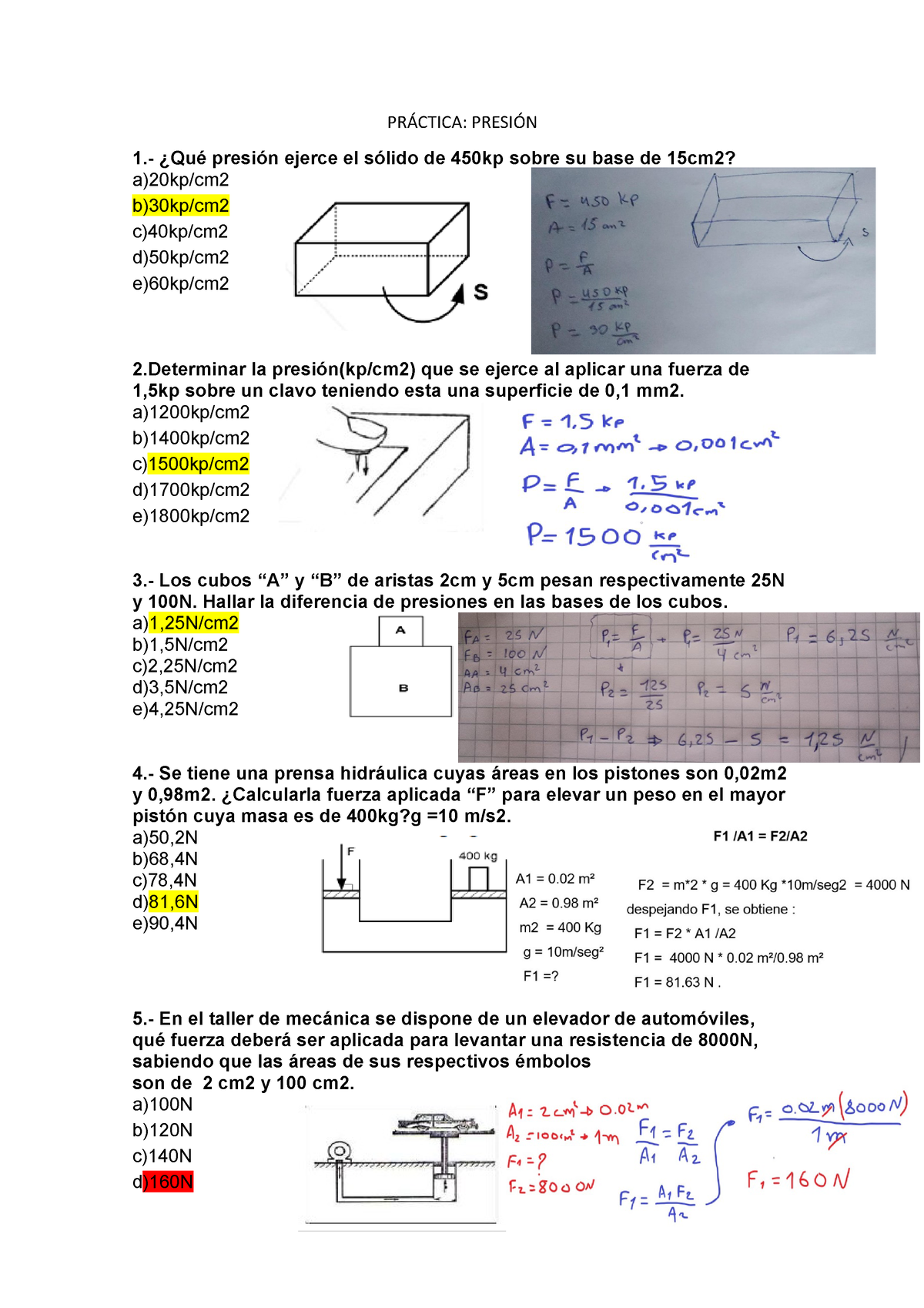 Práctica - Tema Presión Sem 6 Física Senati - PRÁCTICA: PRESIÓN 1 ...