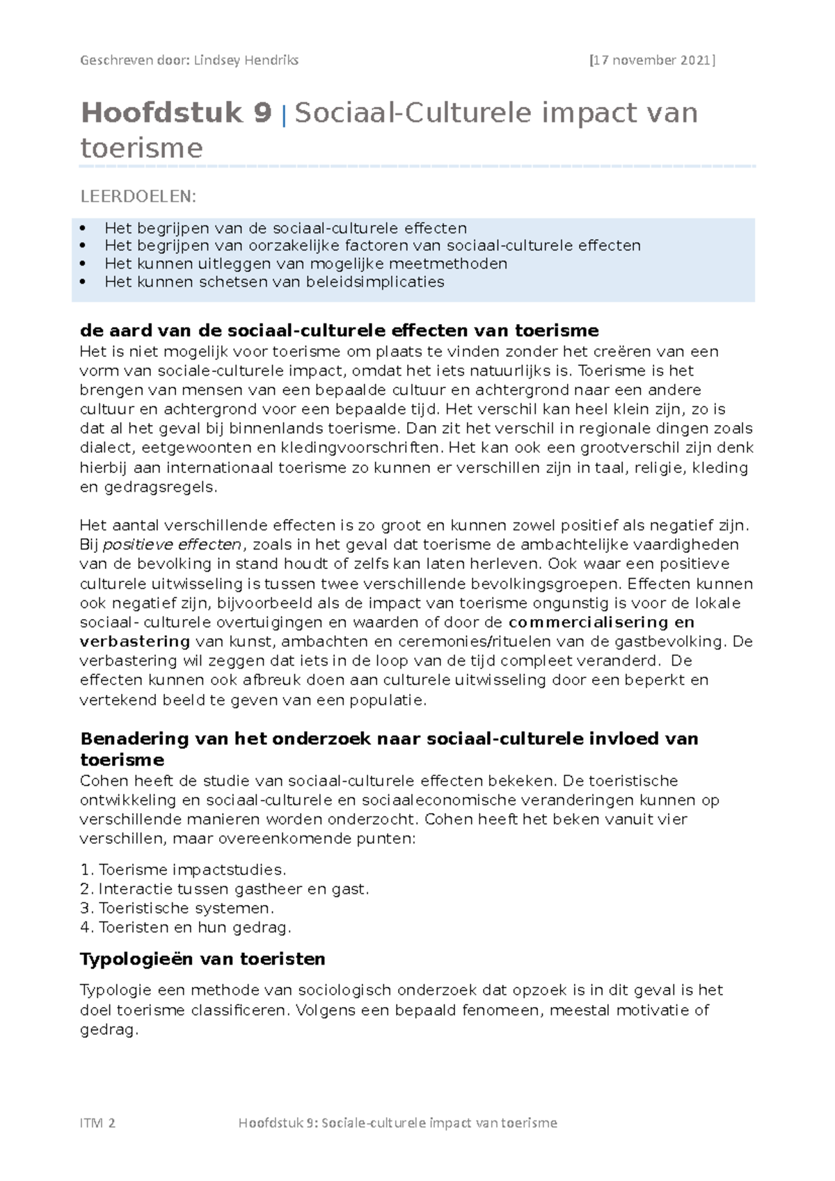 Sociaal-Culturele Impact Van Toerisme H9 - Hoofdstuk 9 | Sociaal ...