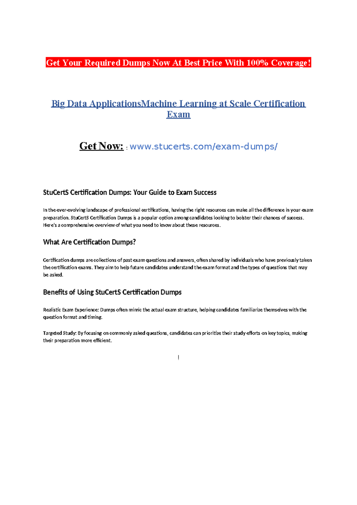 Big Data Applications Machine Learning at Scale Certification Exam