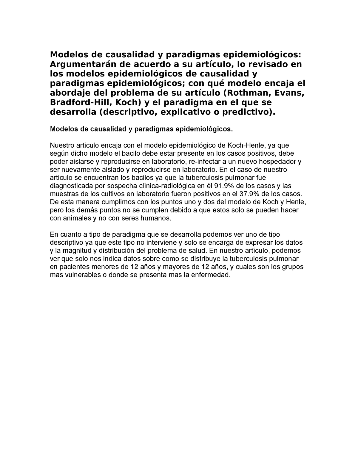 Modelos de causalidad y paradigmas epidemiológicos - Modelos de causalidad  y paradigmas - Studocu