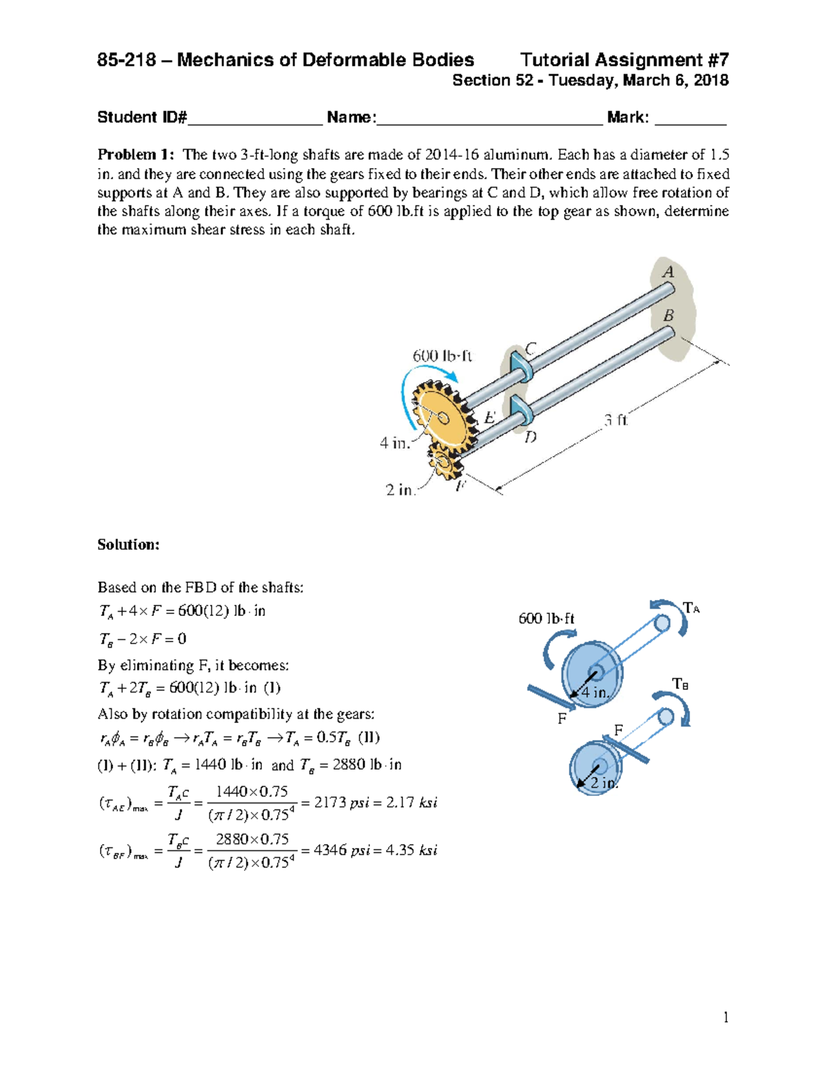 85 218 TA7 52 Solutions - 85-218 – Mechanics Of Deformable Bodies ...