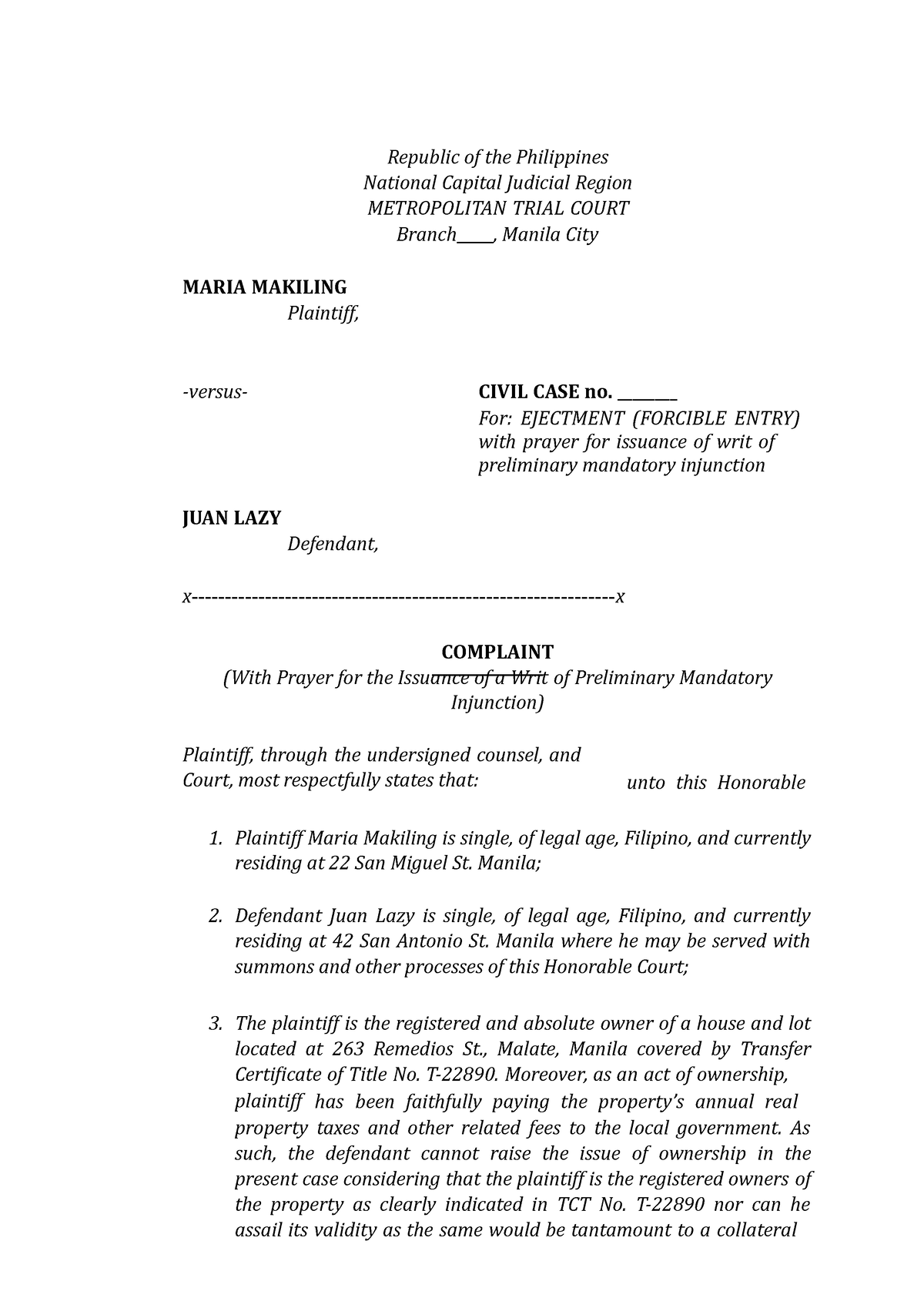 Complaint-for-forcible-entry compress - Republic of the Philippines ...