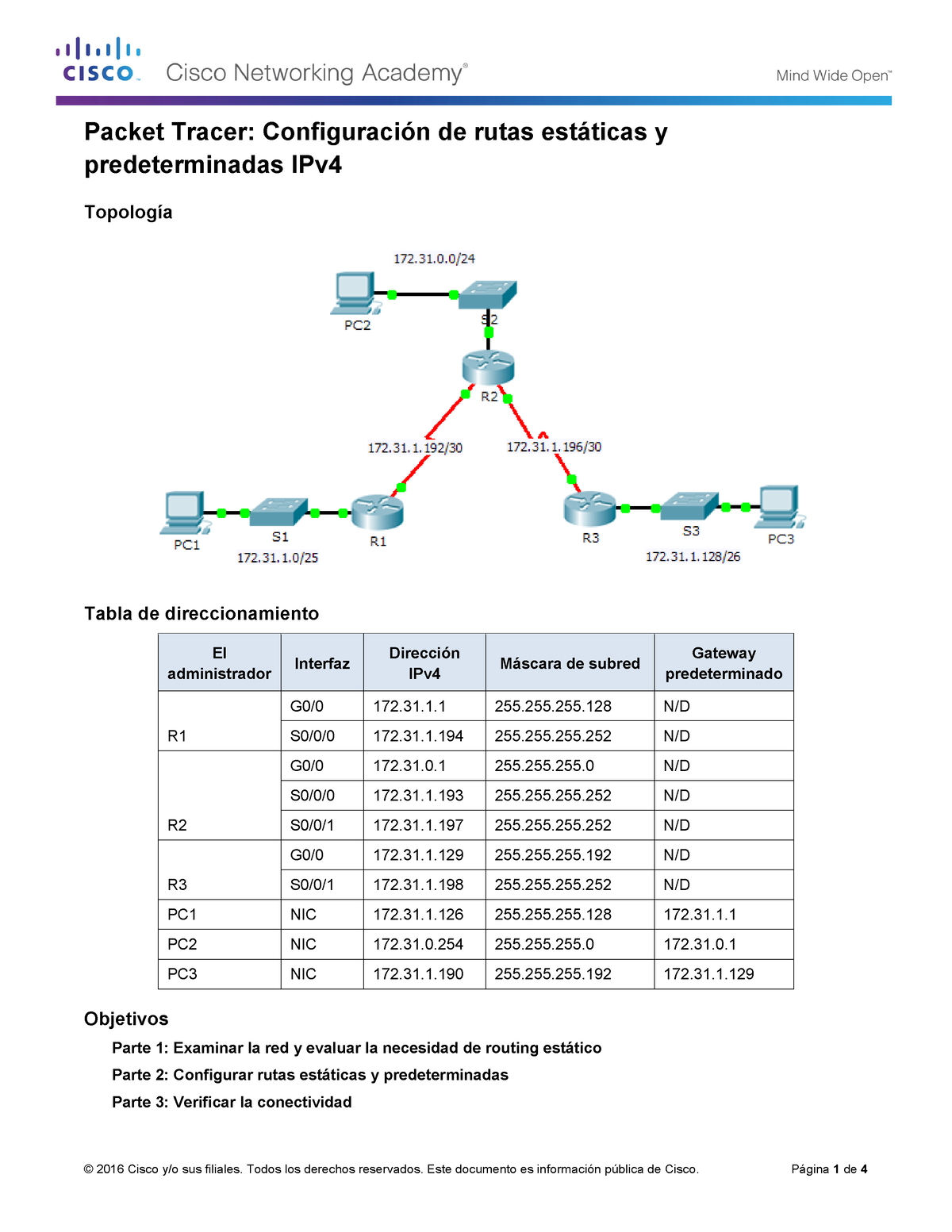 2.2.2.4 Packet Tracer - Configuring IPv4 Static And Default Routes ...