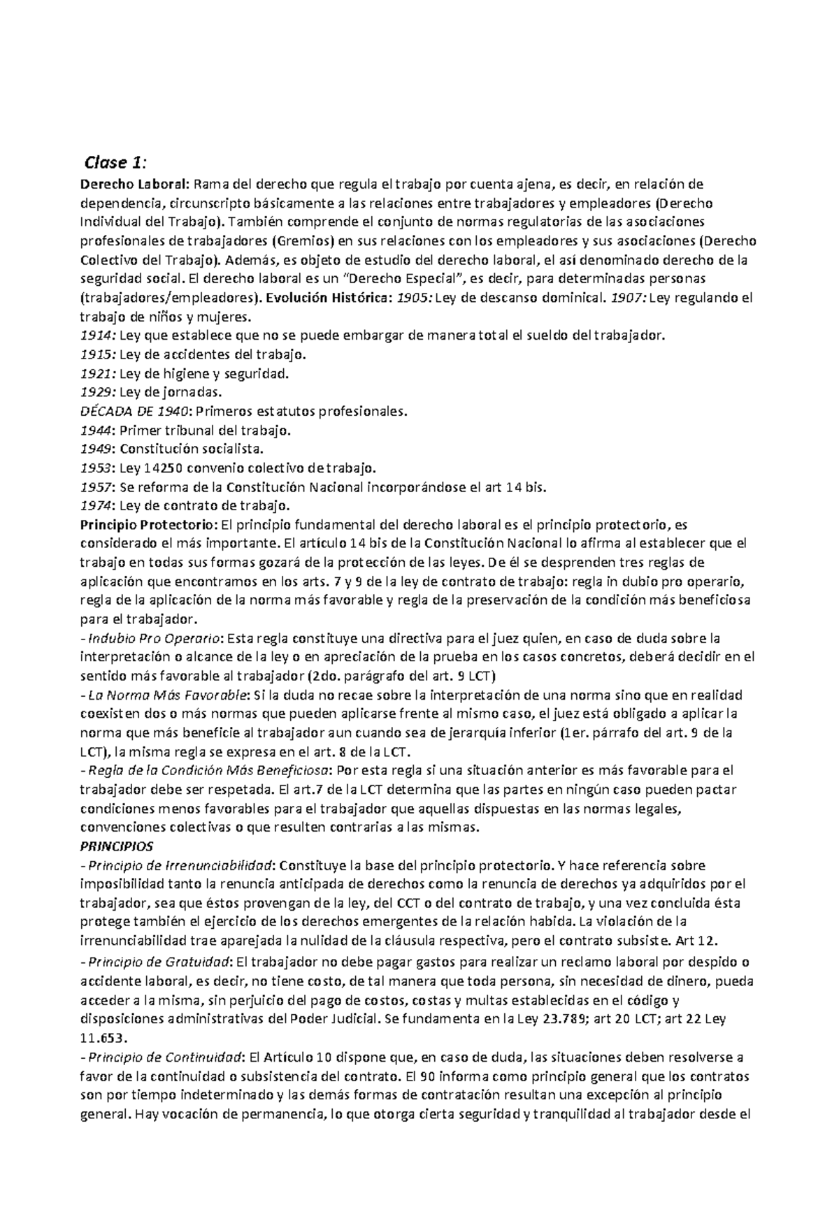 Laboral clase 1 - Derecho Laboral Y Previsional - UNLaM - Studocu