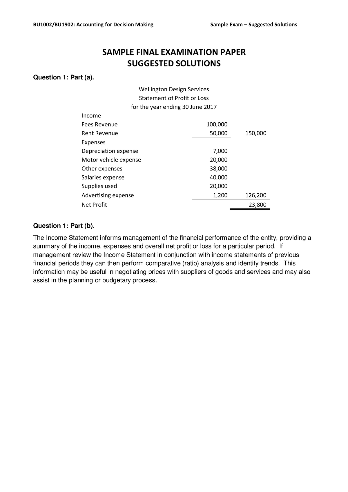 BU1002 BU1902 Sample Examination - SAMPLE FINAL EXAMINATION PAPER ...