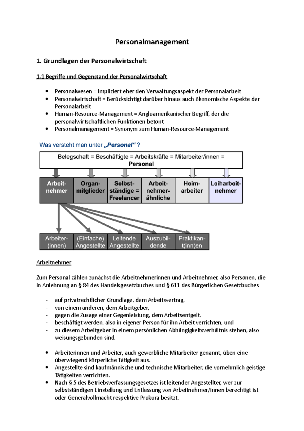 Personalmanagement Und Weiteres - Personalmanagement 1. Grundlagen Der ...