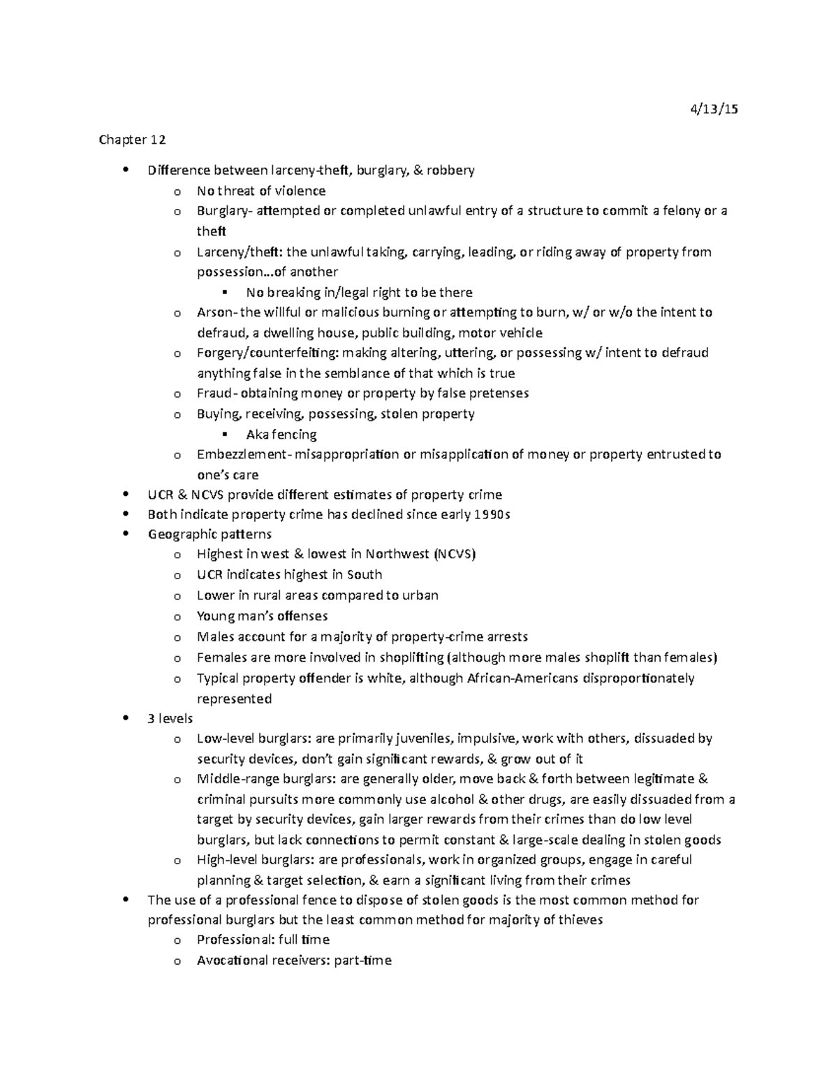 Criminology Test 4 Lecture Notes - 4/13/ Chapter 12 Difference between ...