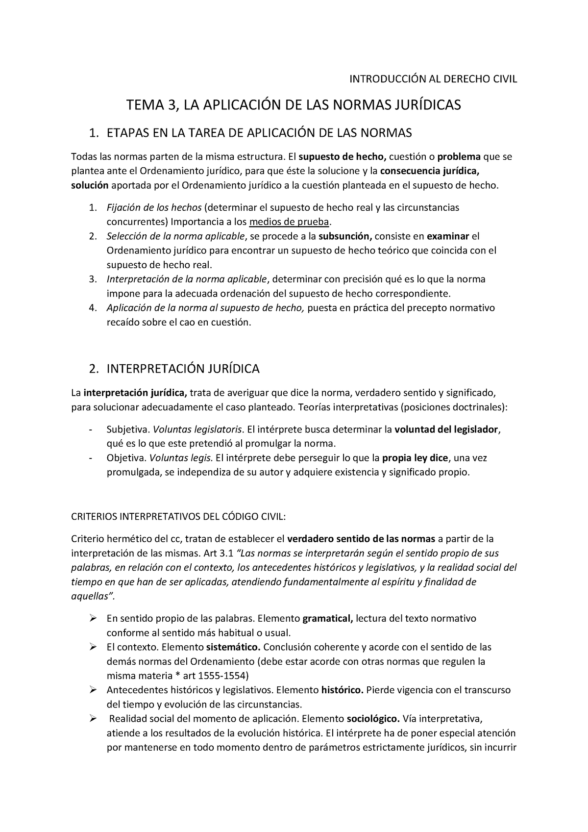 Tema 3 La Aplicación De Las Normas Jurídicas IntroducciÓn Al Derecho Civil Tema 3 La 3883