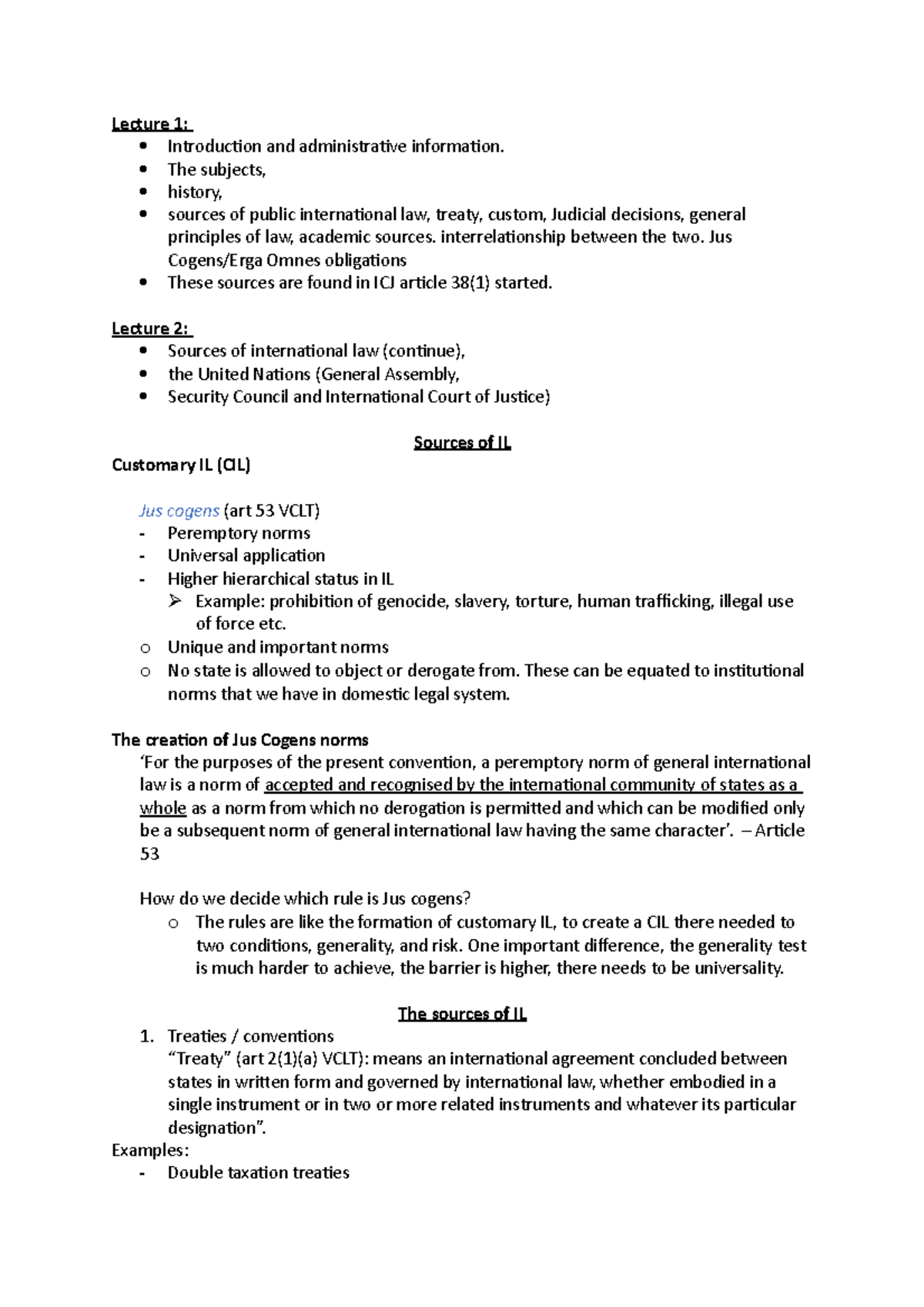 Public international law notes - Lecture 1: Introduction and ...