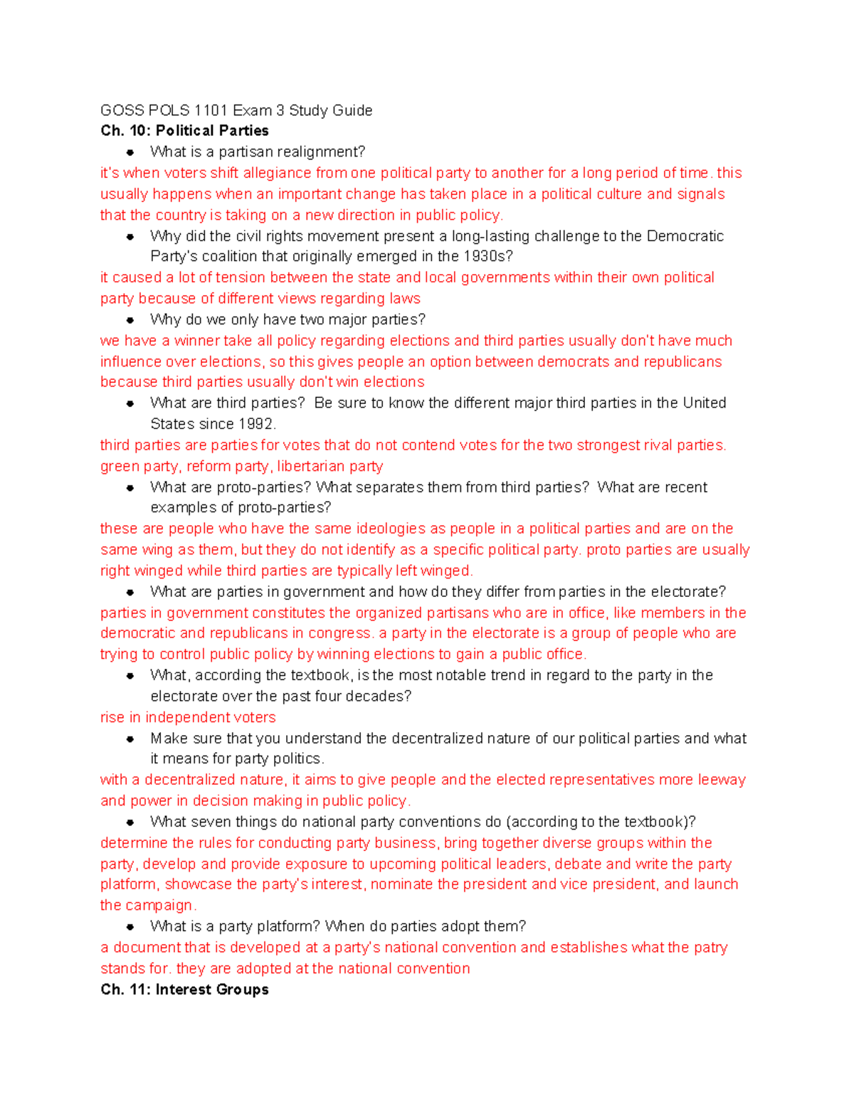 gov exam 3 study guide - GOSS POLS 1101 Exam 3 Study Guide Ch. 10 ...