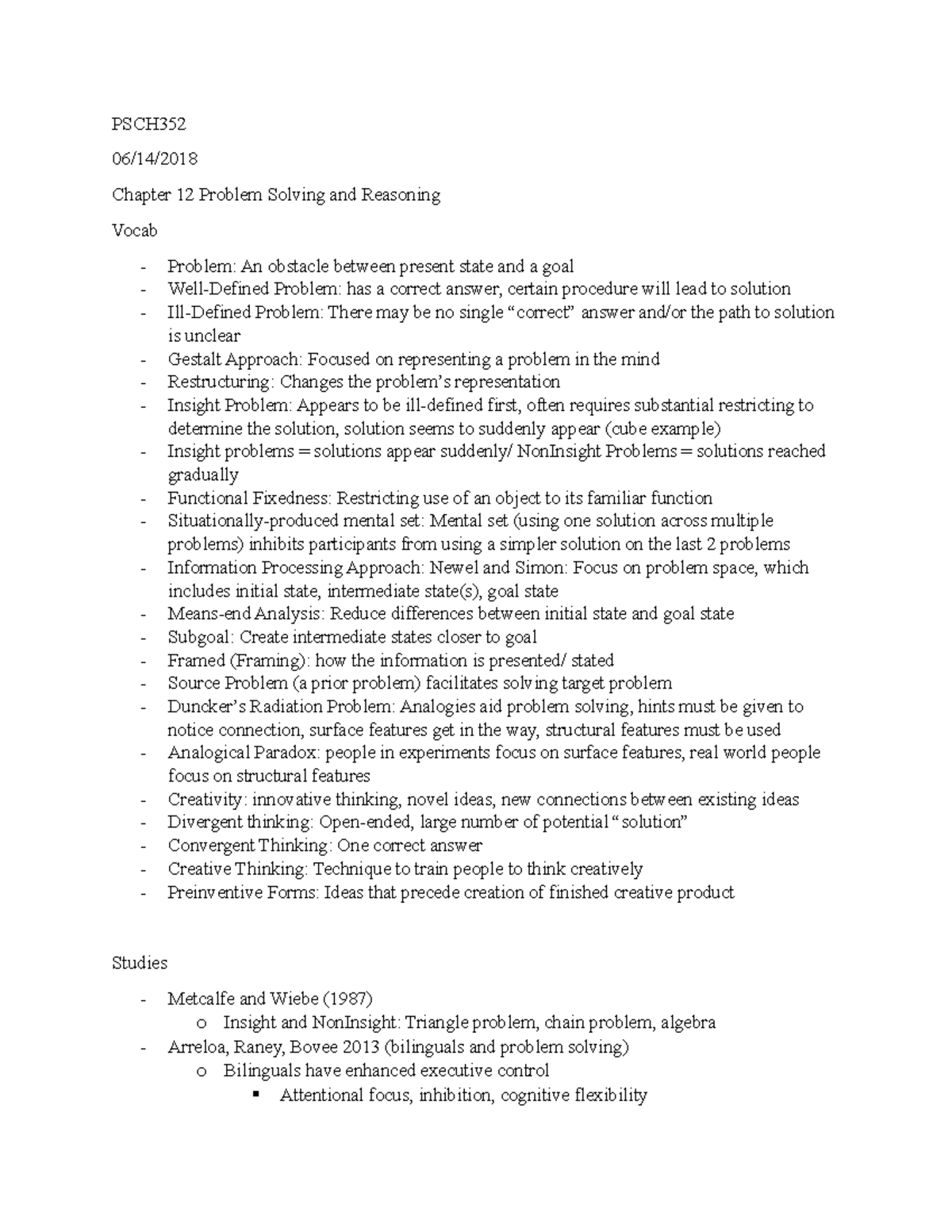 Final - exam guide - PSCH 06/14/ Chapter 12 Problem Solving and ...