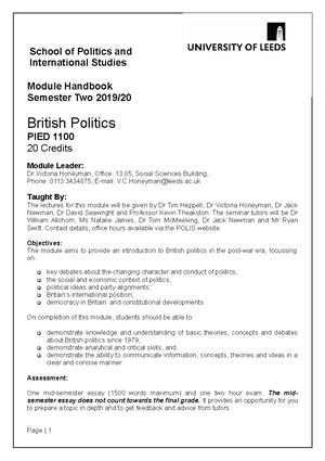 British Politics - lecture note - British Empire - PIED1100 - Leeds ...