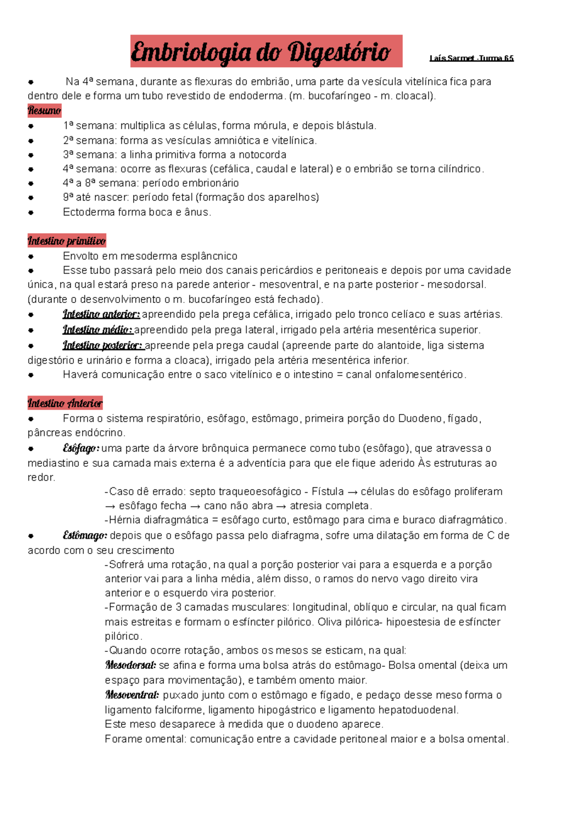 Embriologia do digestório - Embriologi d Digestóri Laís Sarmet -Turma ...