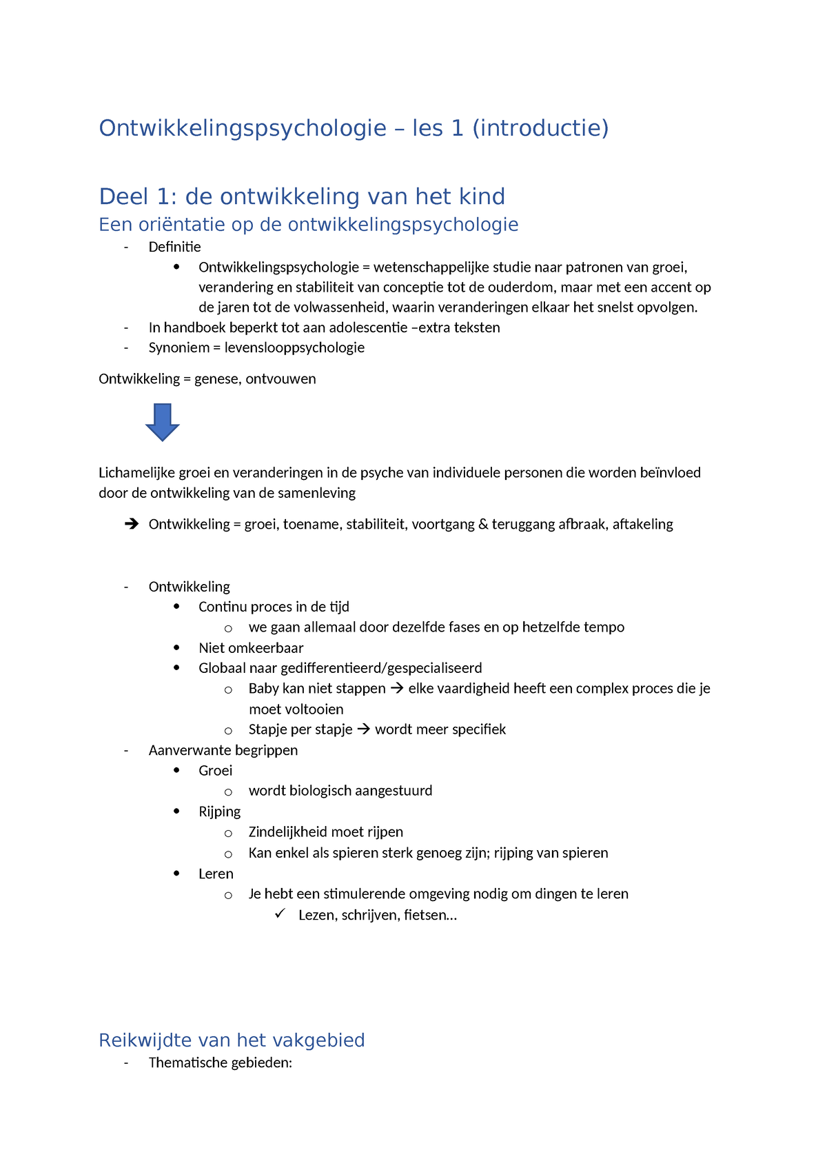 Ontwikkelingspsychologie - Basisles 1 Introductie Klopt ...