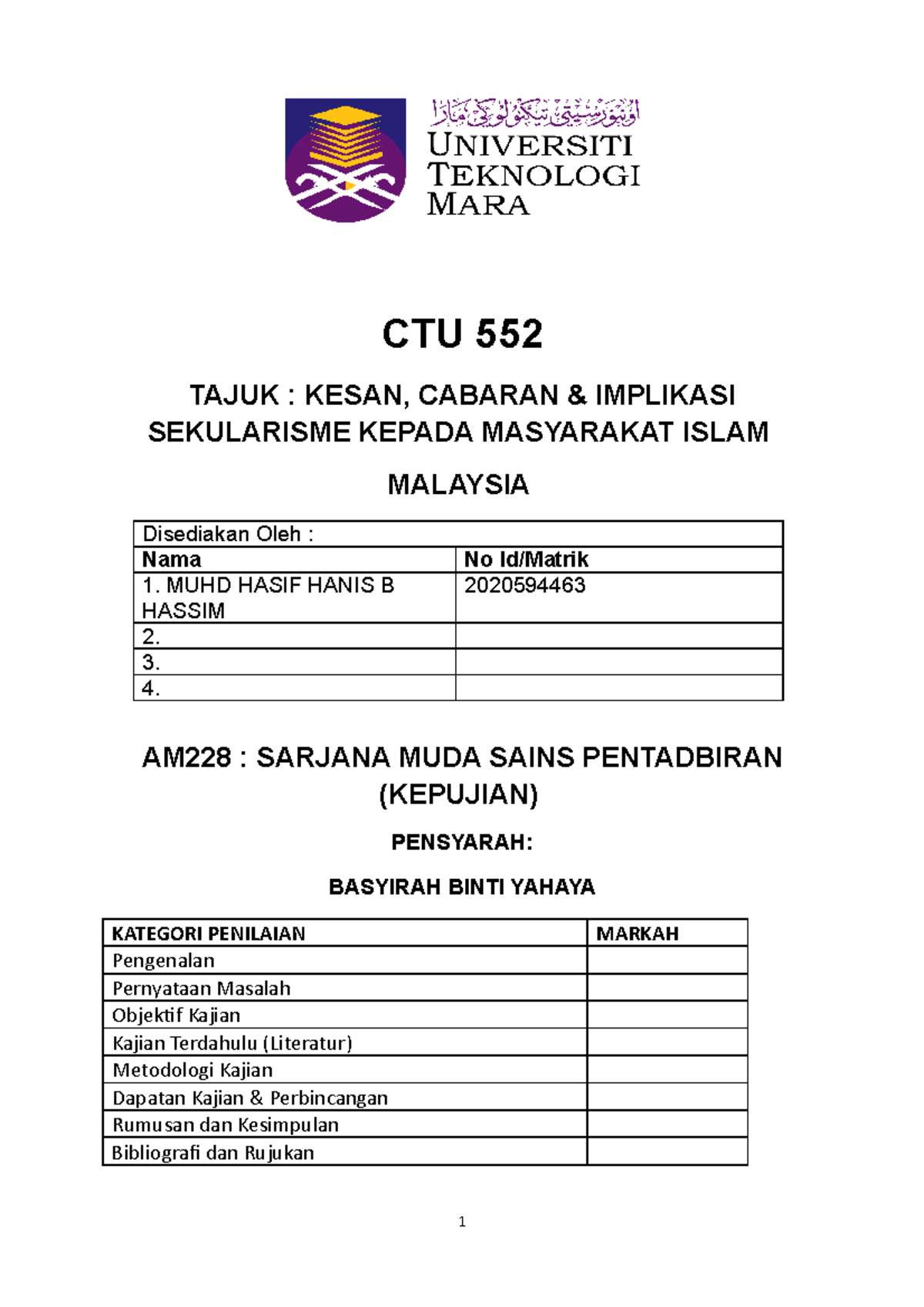 CTU552 Assignment Kesan Liberalism DI Malaysia - CTU 552 TAJUK : KESAN ...