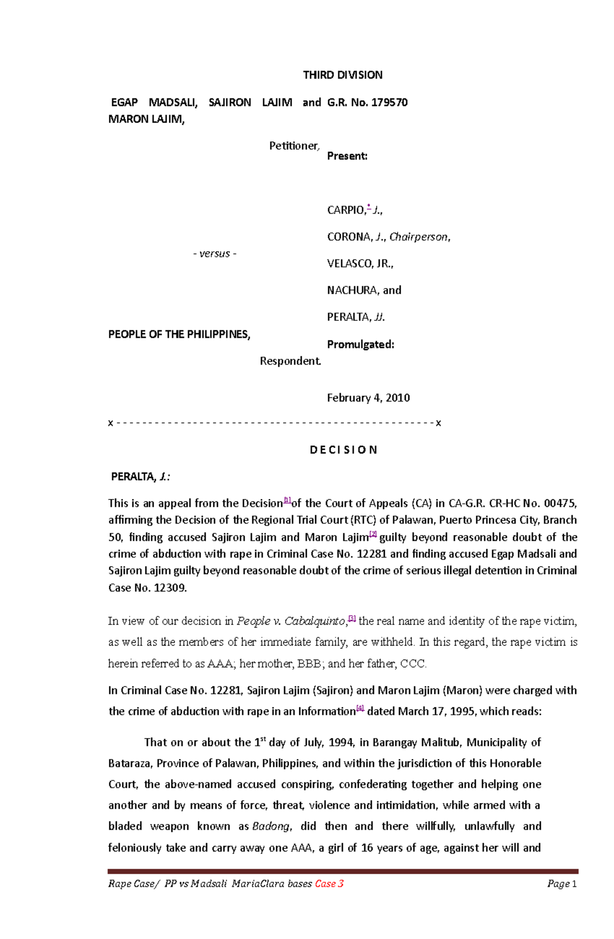 PP vs Madsali rape case - rape case - THIRD DIVISION EGAP MADSALI ...
