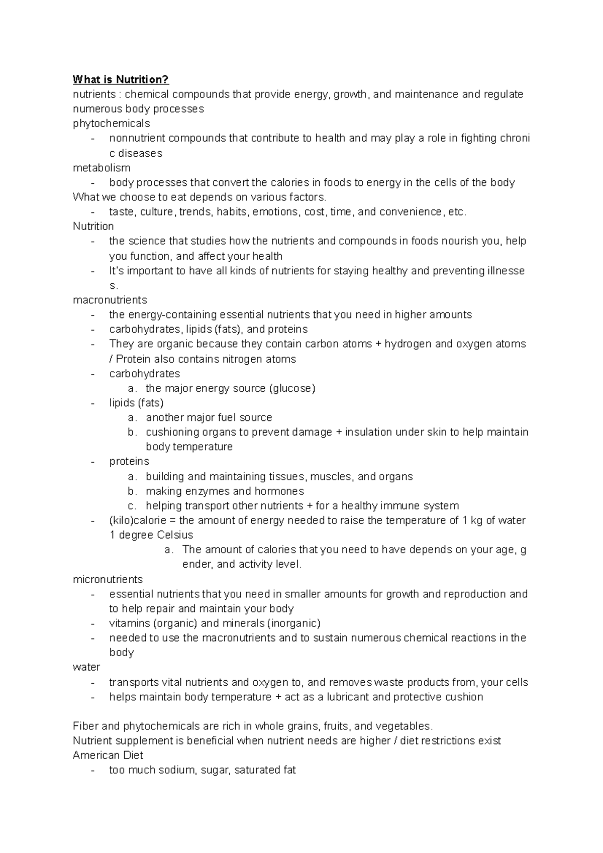 N-Chapter 1 notes - What is Nutrition? nutrients : chemical compounds ...