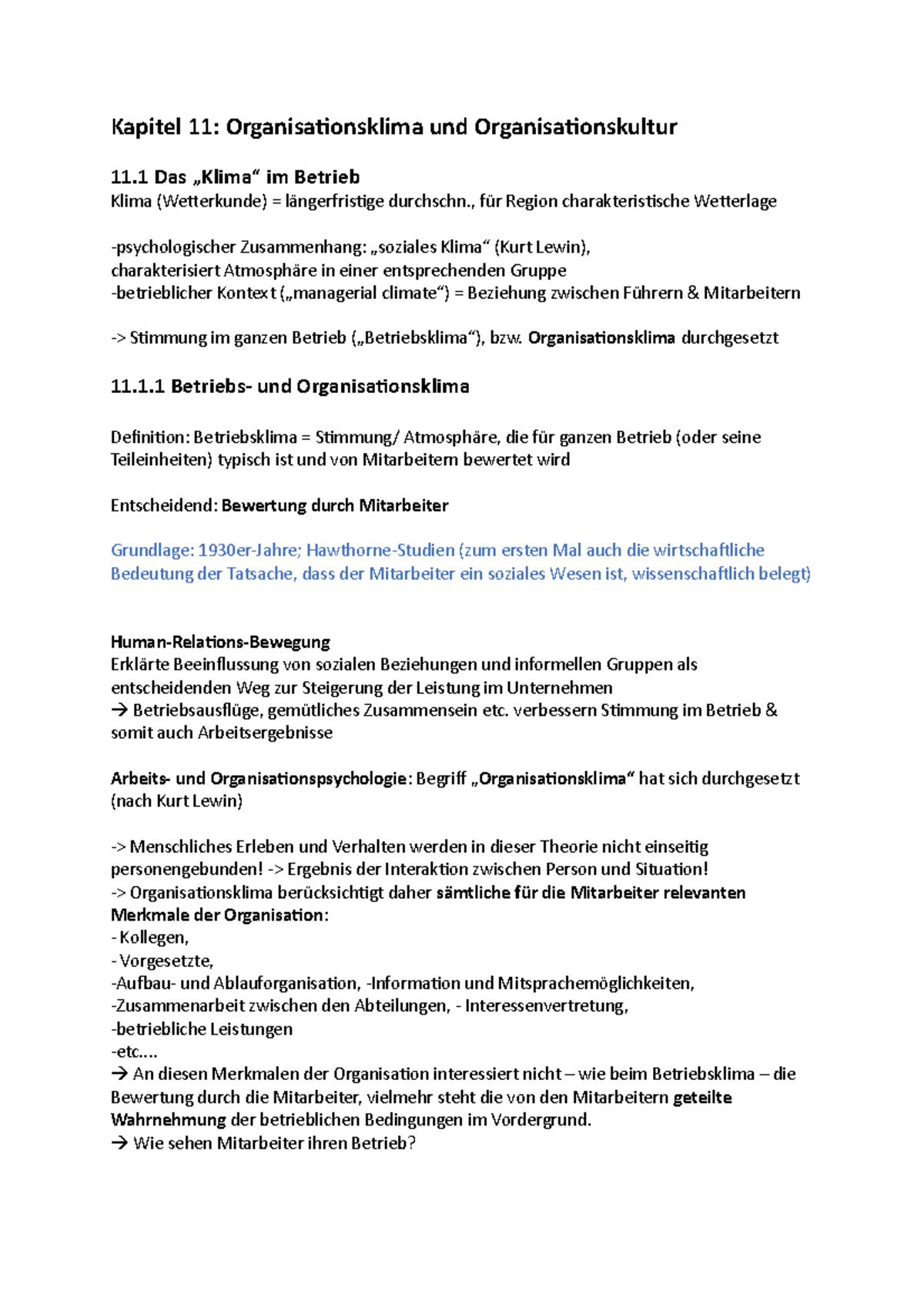 Arbeits Und Organisationspsychologie Nerdinger 11 - Klima - Kapitel 11 - Arbeits- und Organisationspsychologie
