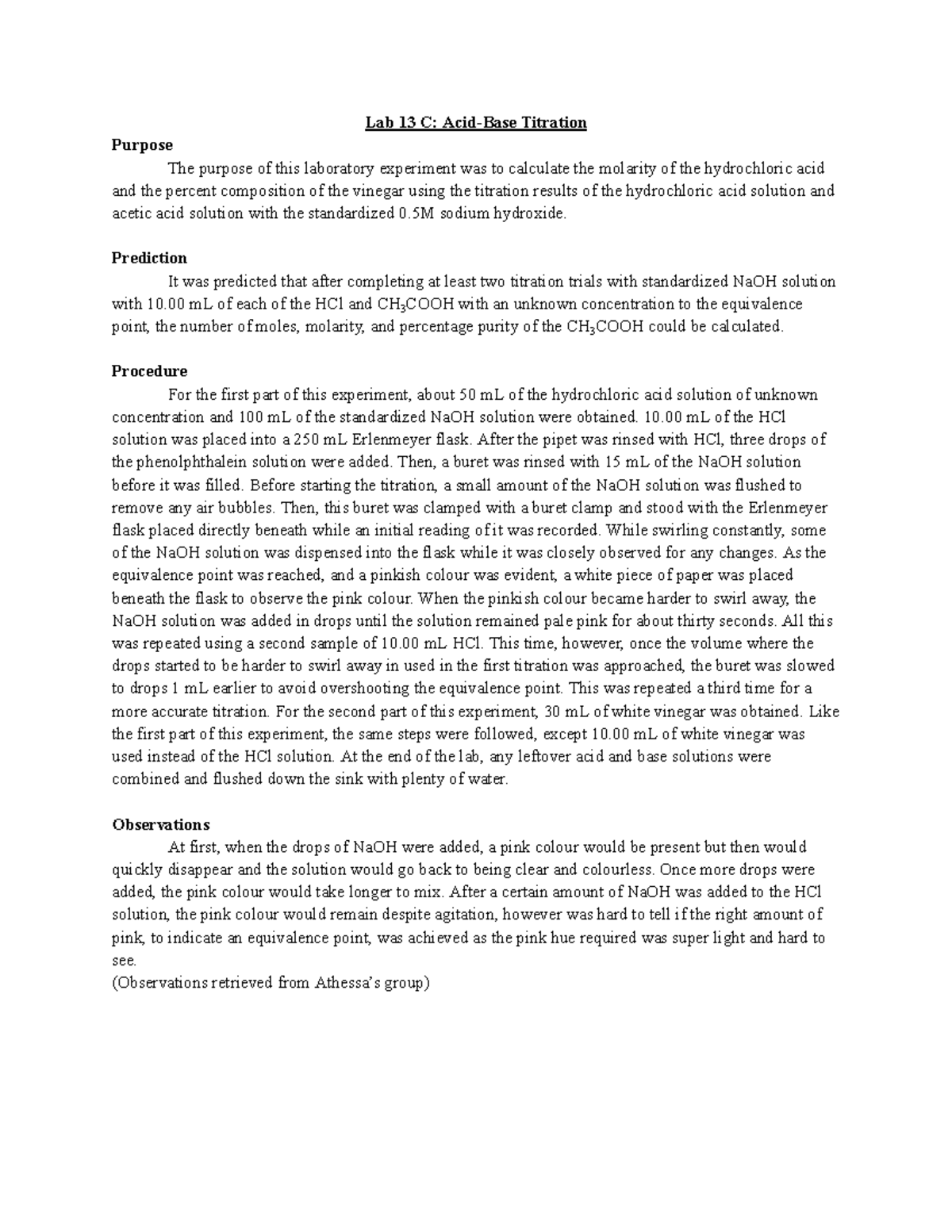 Lab 13C AcidBase Titration Lab 13 C AcidBase Titration Purpose The