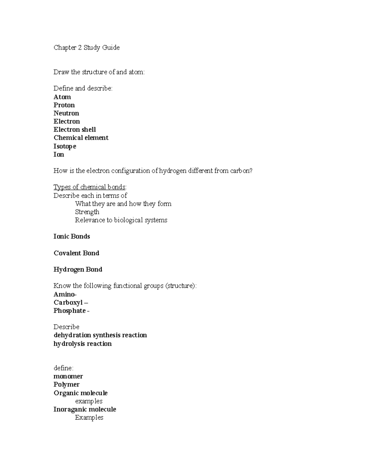 Chapter+2+Study+Guide+Micro - Chapter 2 Study Guide Draw the structure ...