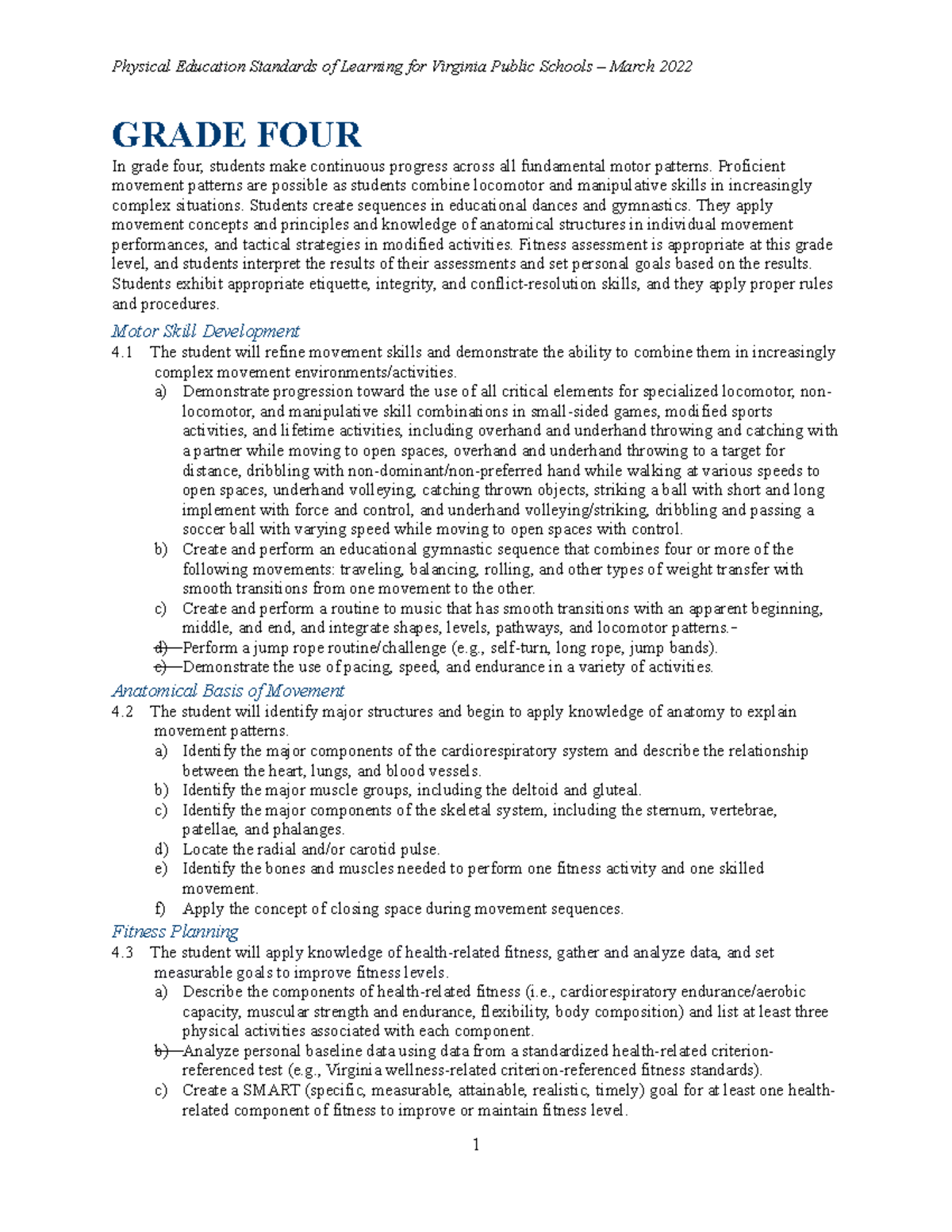 2022 pe sol grade 4 - none - Physical Education Standards of Learning ...