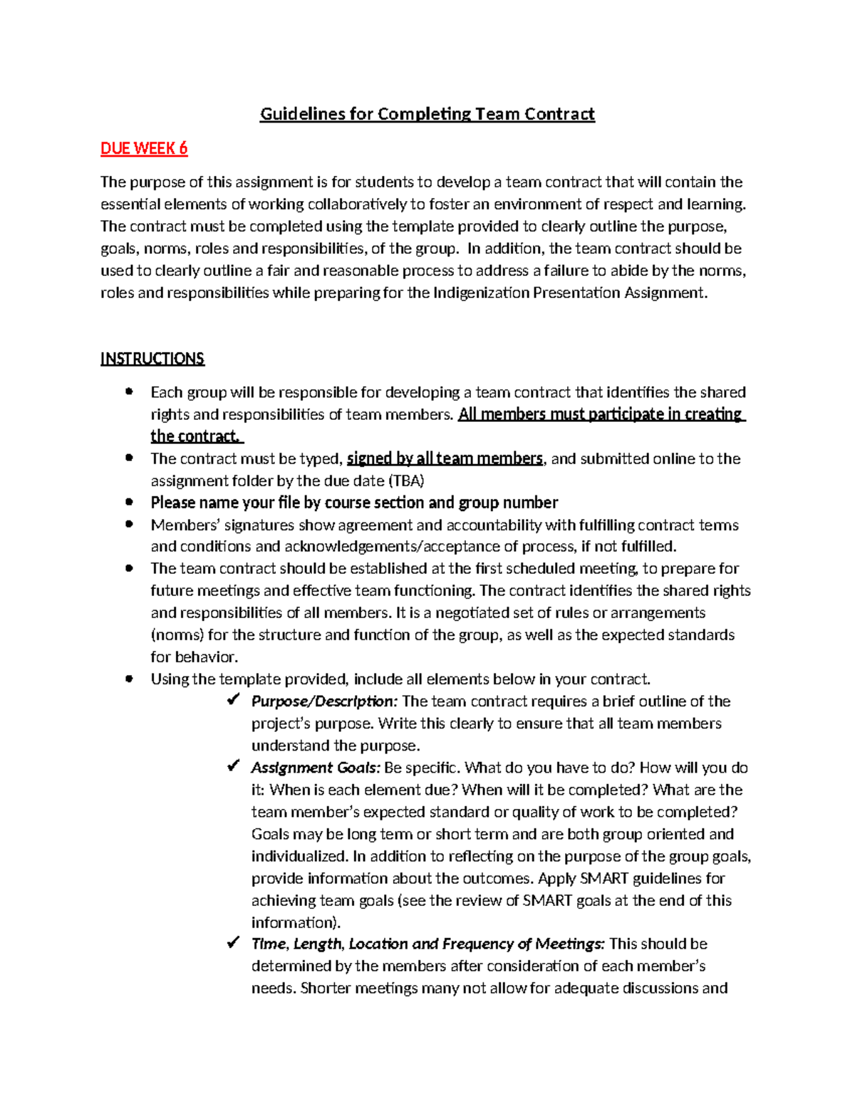 Guidelines for Completing Team Contract - The contract must be ...