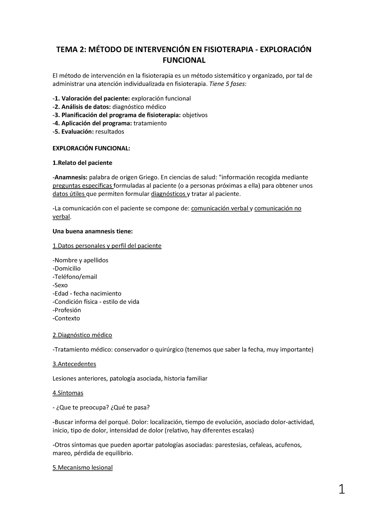 Tema 2 Método De Intervención En Fisioterapia Exploración Funcional Fundamentos De La 3228