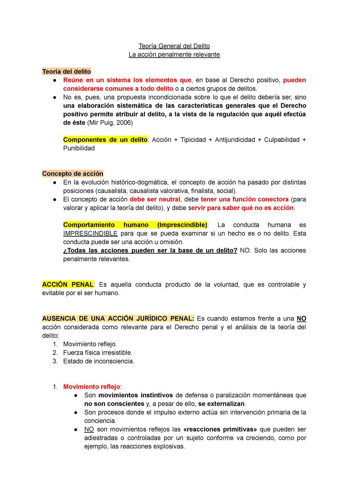 La Acción Penalmente Relevante - Teoría General Del Delito La Acción ...