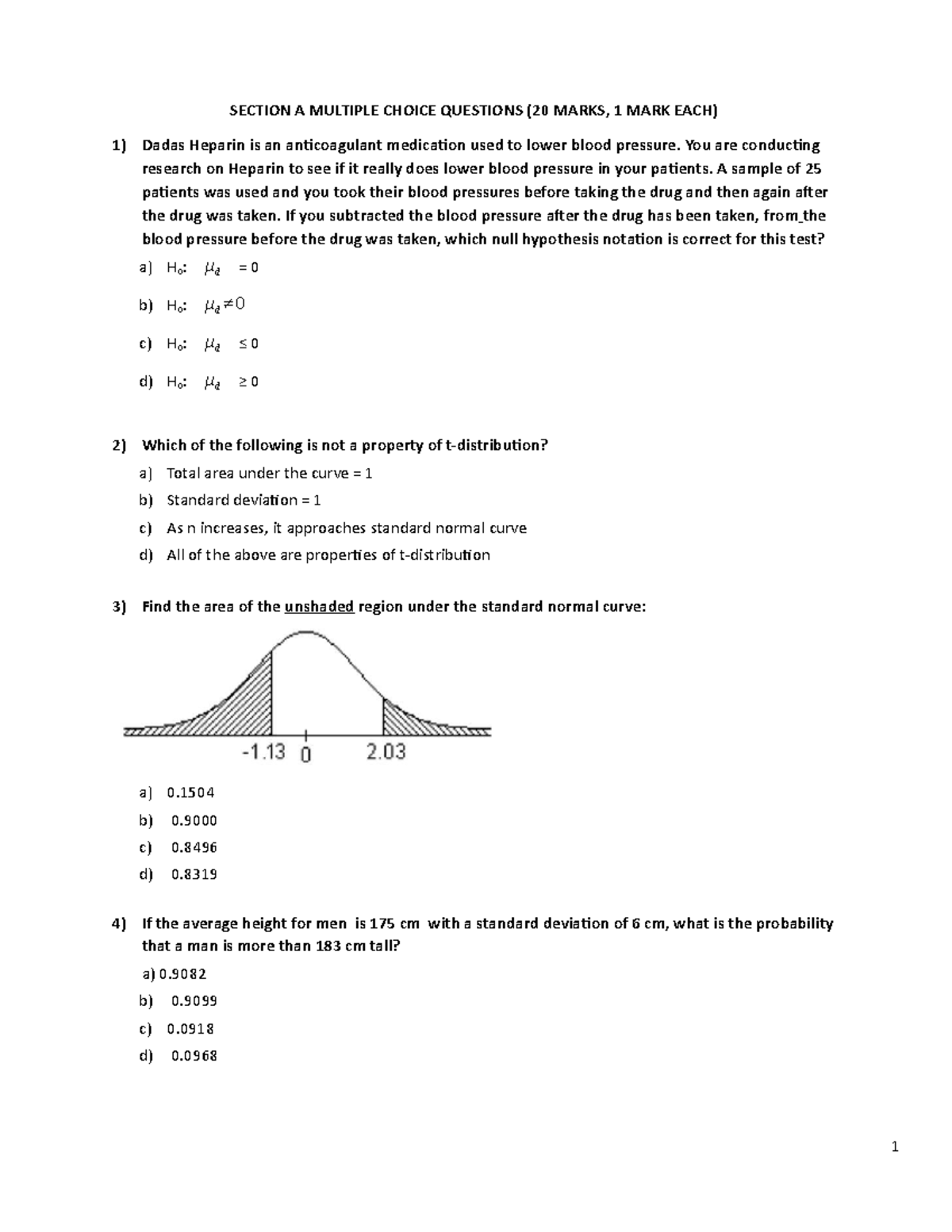 Midtri practice exam. SECTION A MULTIPLE CHOICE QUESTIONS (20 MARKS, 1 MARK EACH) Dadas