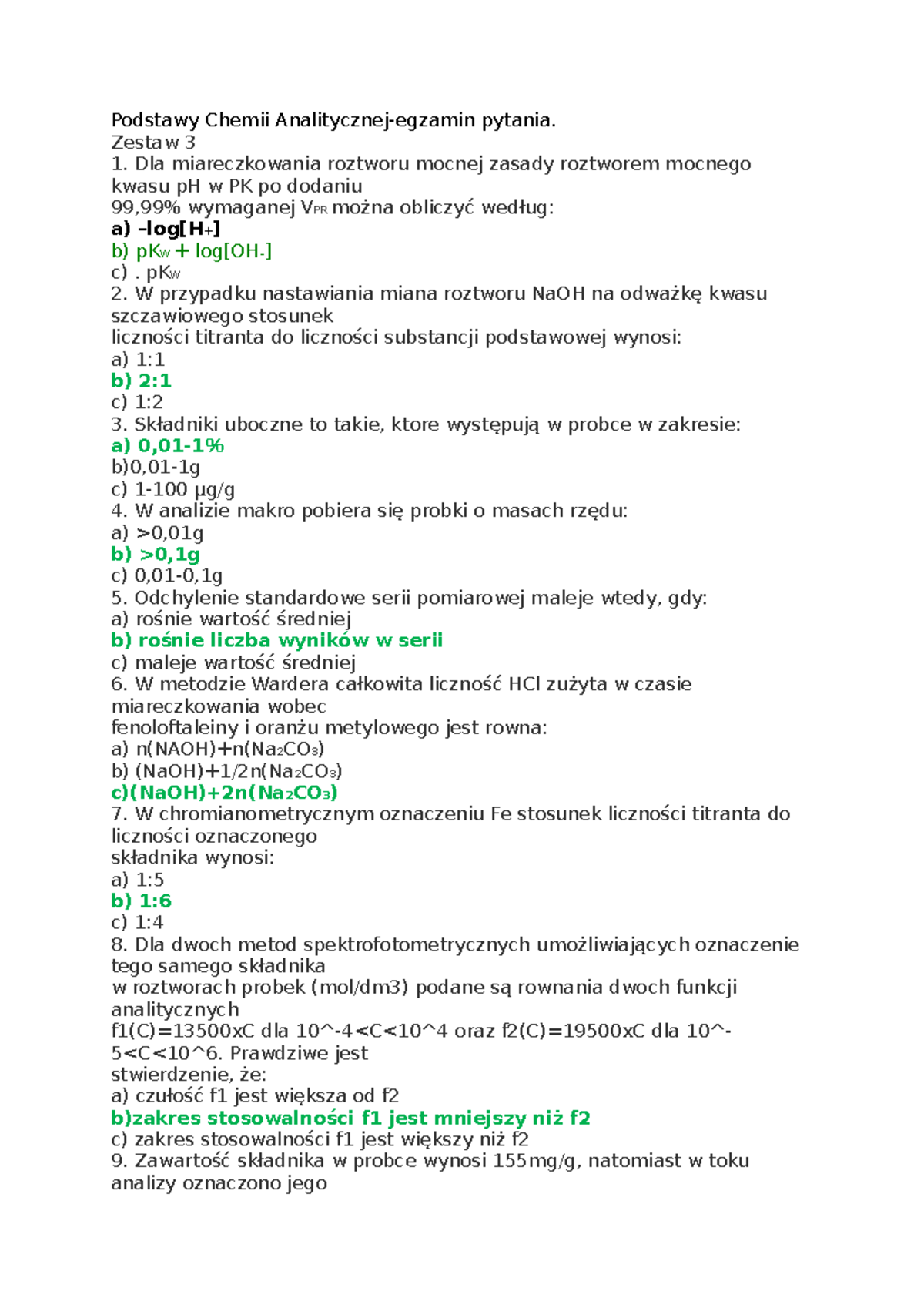 Podstawy Chemii Analitycznej-egzamin Pytania PWr - Zestaw 3 1. Dla ...