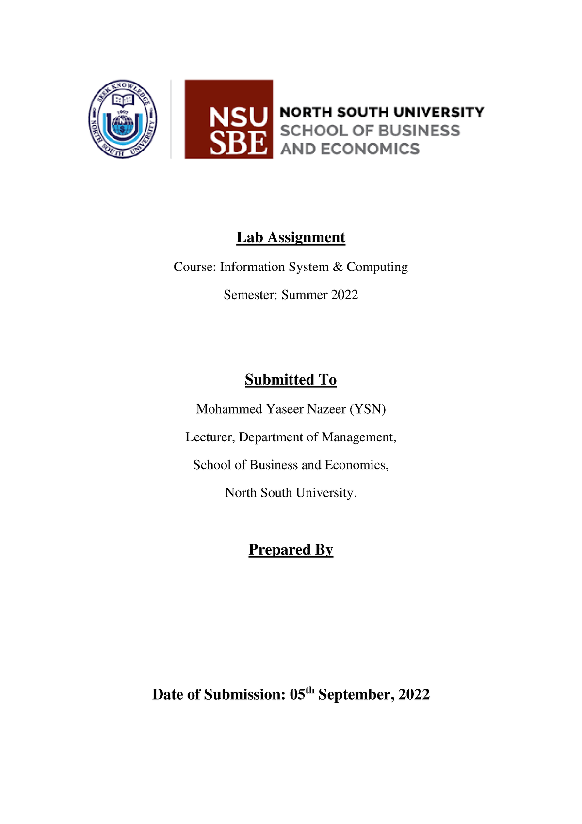 MIS107 Lab Assignment - YSN - Course: Information System & Computing ...