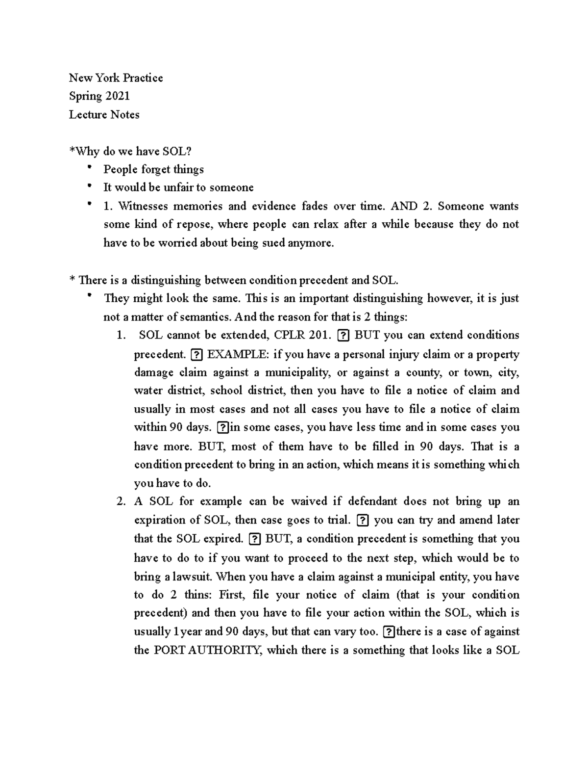 Lecture on Statute of Limitations in NY New York Practice Spring 2021