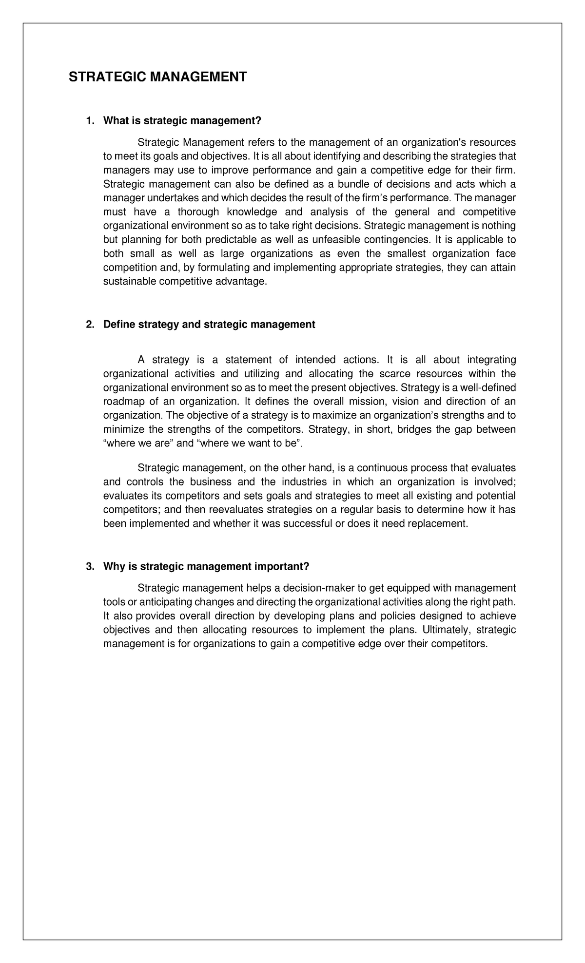 Strategic Management Summary Notes - Accounting - Studocu