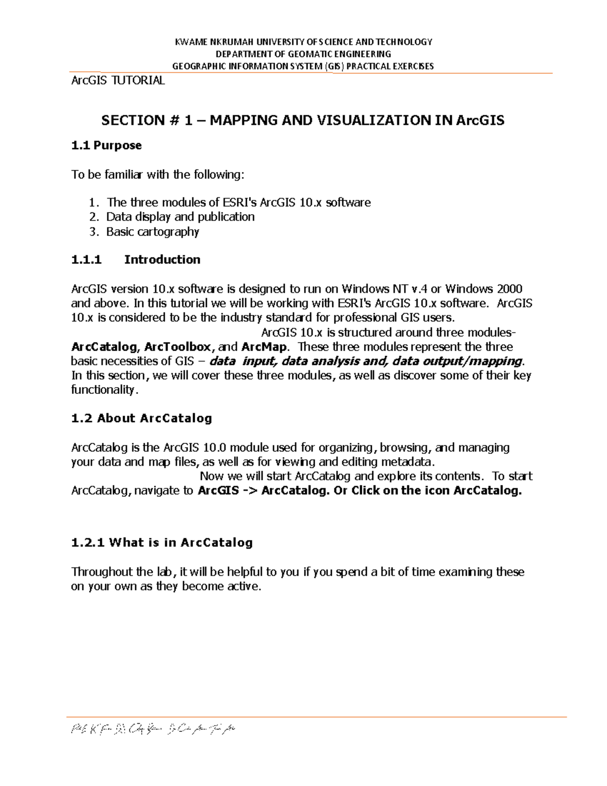 Lesson 1 TRECK Programme, KNUST DEPARTMENT OF GEOMATIC ENGINEERING