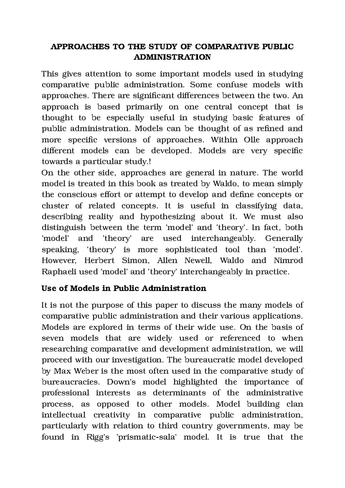 Approaches TO THE Study OF Comparative Public Administratio 1 ...