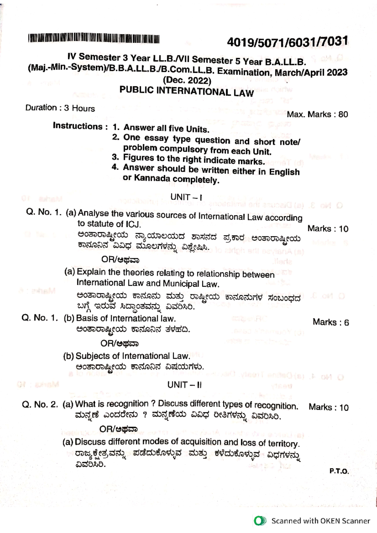 PIL march-april 23 - Question paper - Public international law - Studocu