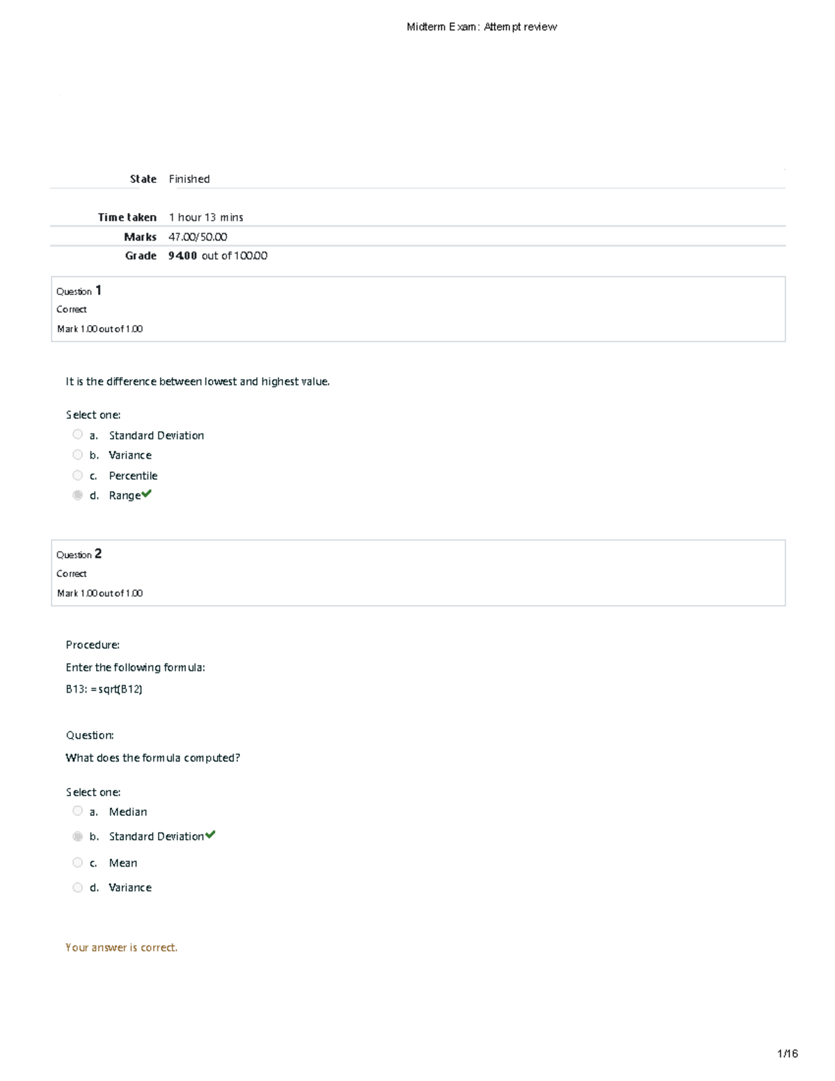 Midterm Exam QM Attempt 1 review - Home / My courses / UGRD-IT6210 ...