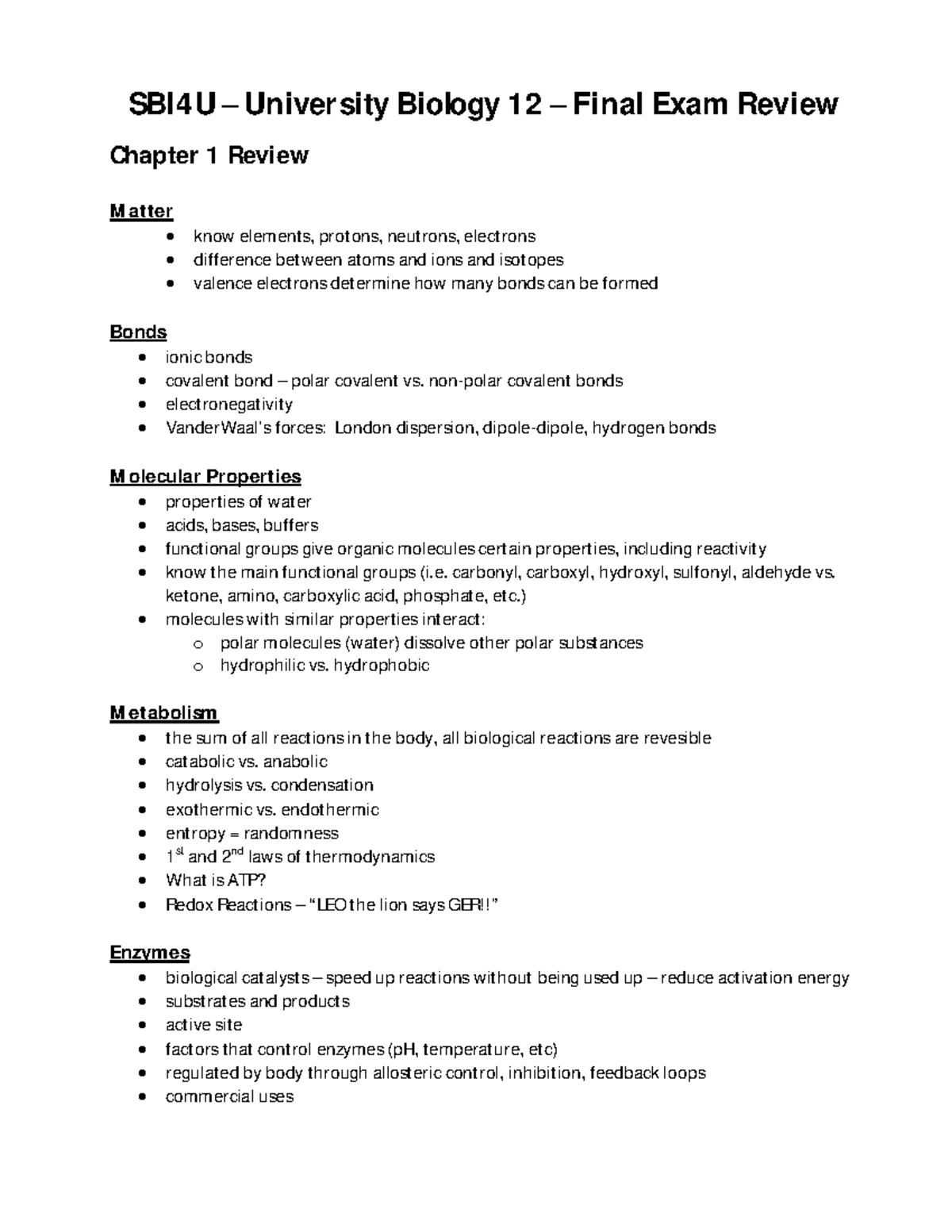 Exam-Review - Bio Review For Exam - SBI4U – University Biology 12 ...