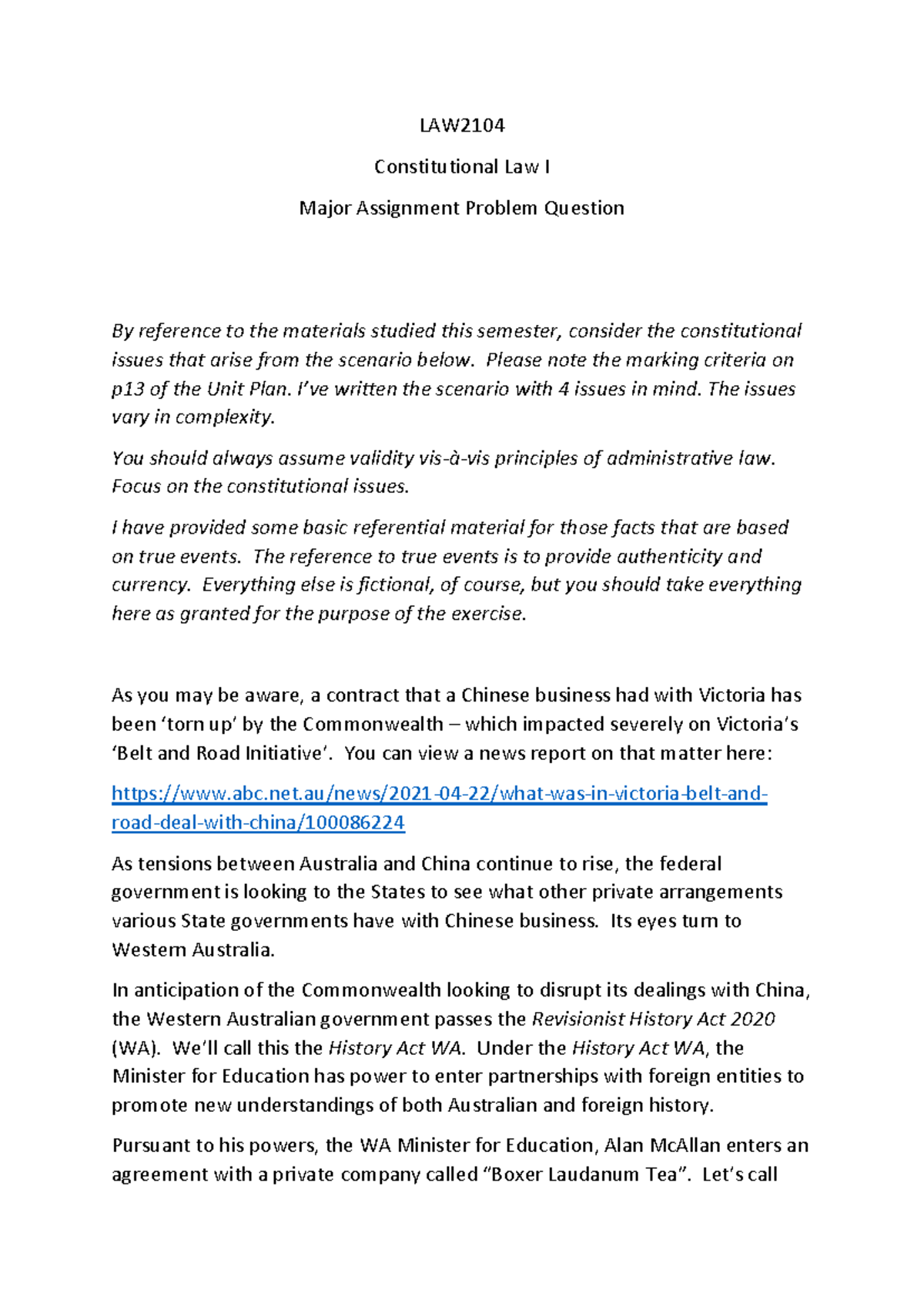 End of semester assignment - LAW Constitutional Law I Major Assignment ...