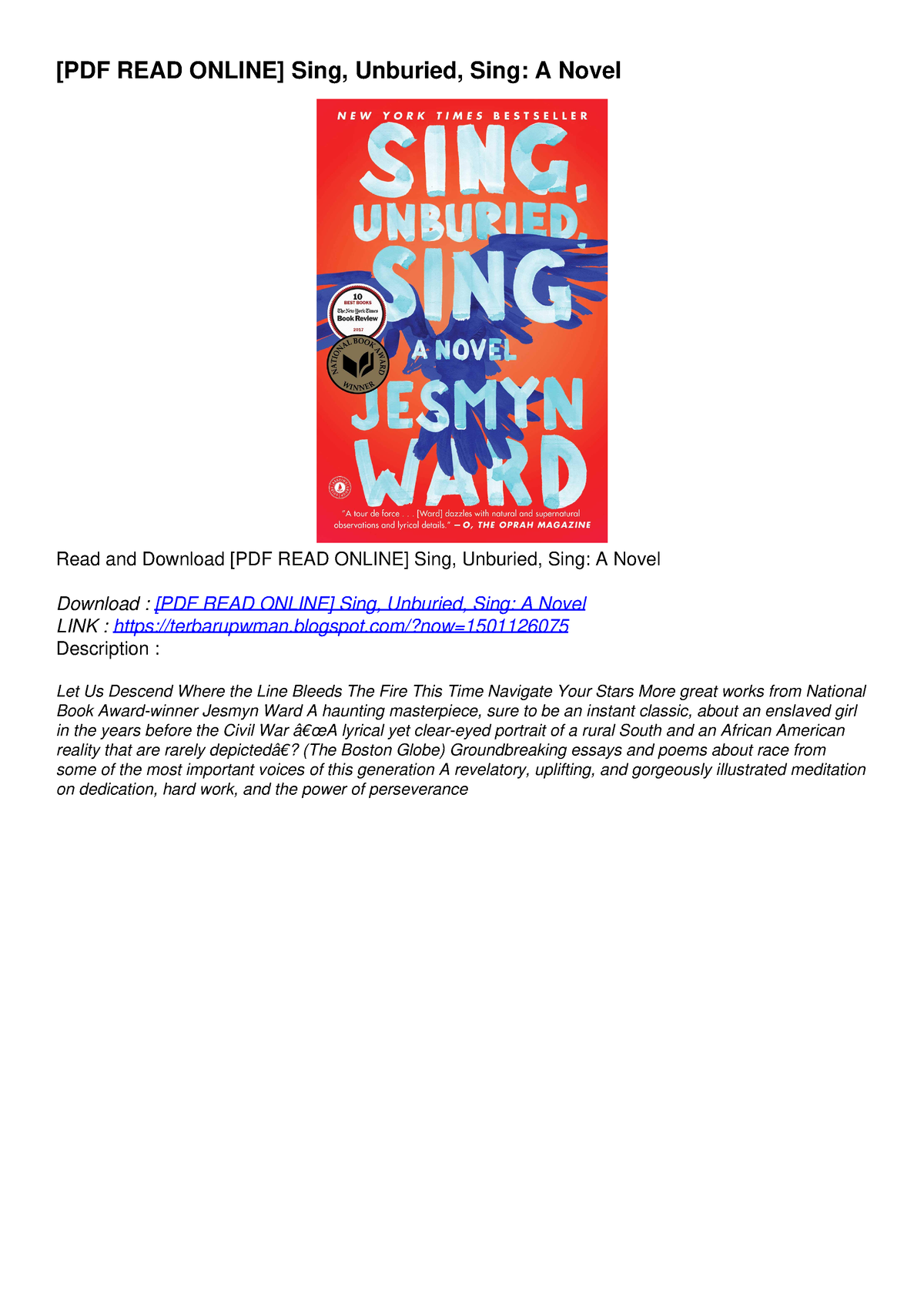 [PDF READ ONLINE] Sing, Unburied, Sing: A Novel - Blogspot/?now ...