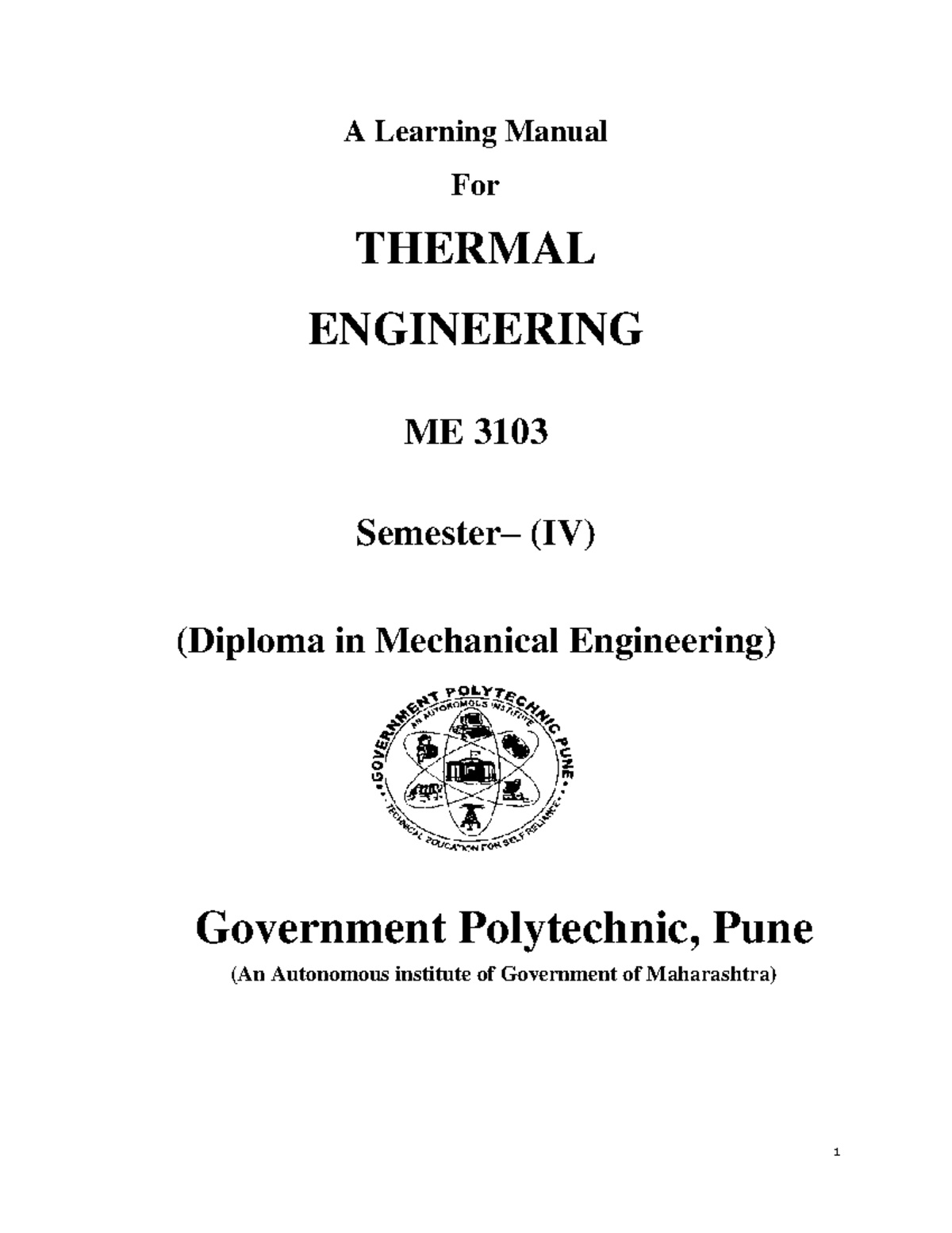 A Learning Manual of Thermal Engineering ME3102 - 1 A Learning Manual ...