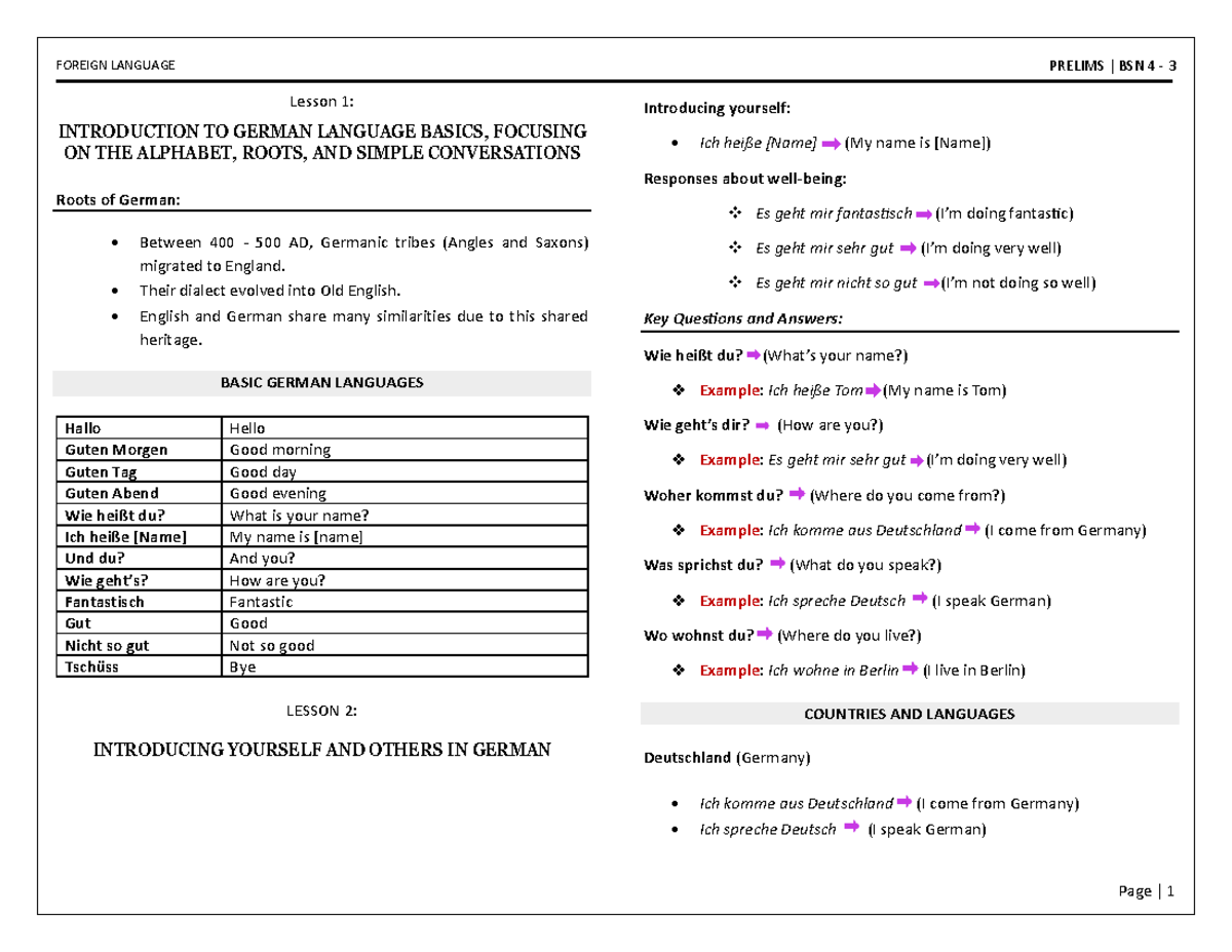 Prelims FOLA Lesson 1 TO 4 - FOREIGN LANGUAGE Lesson 1: INTRODUCTION TO ...